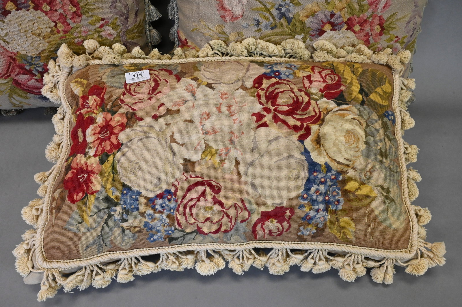 Three Needlework Decorative Floral Pillows - 3