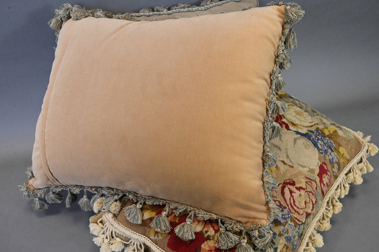 Three Needlework Decorative Floral Pillows - 4
