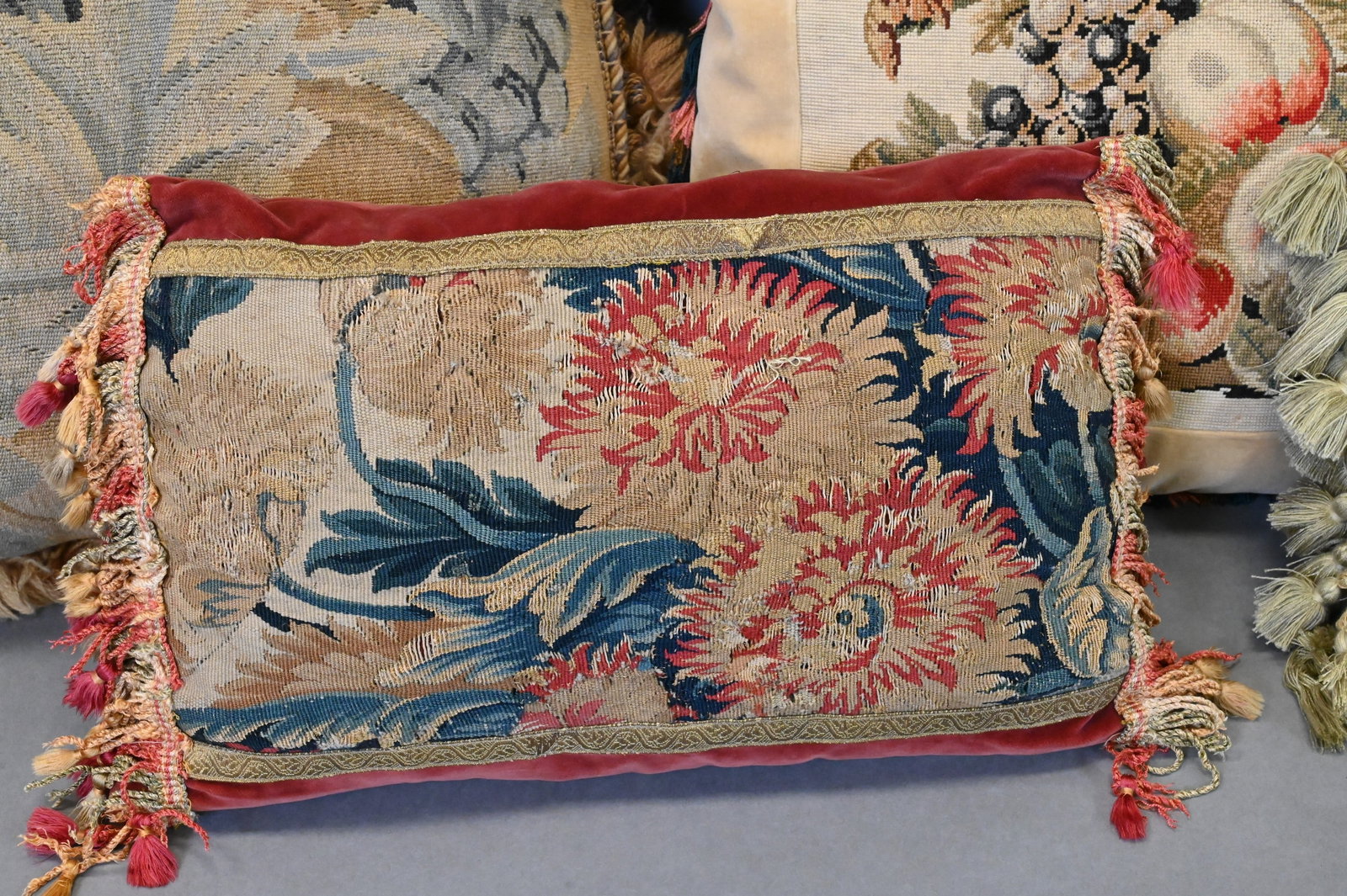 Five Needlework Floral Decorative Throw Pillow - 3