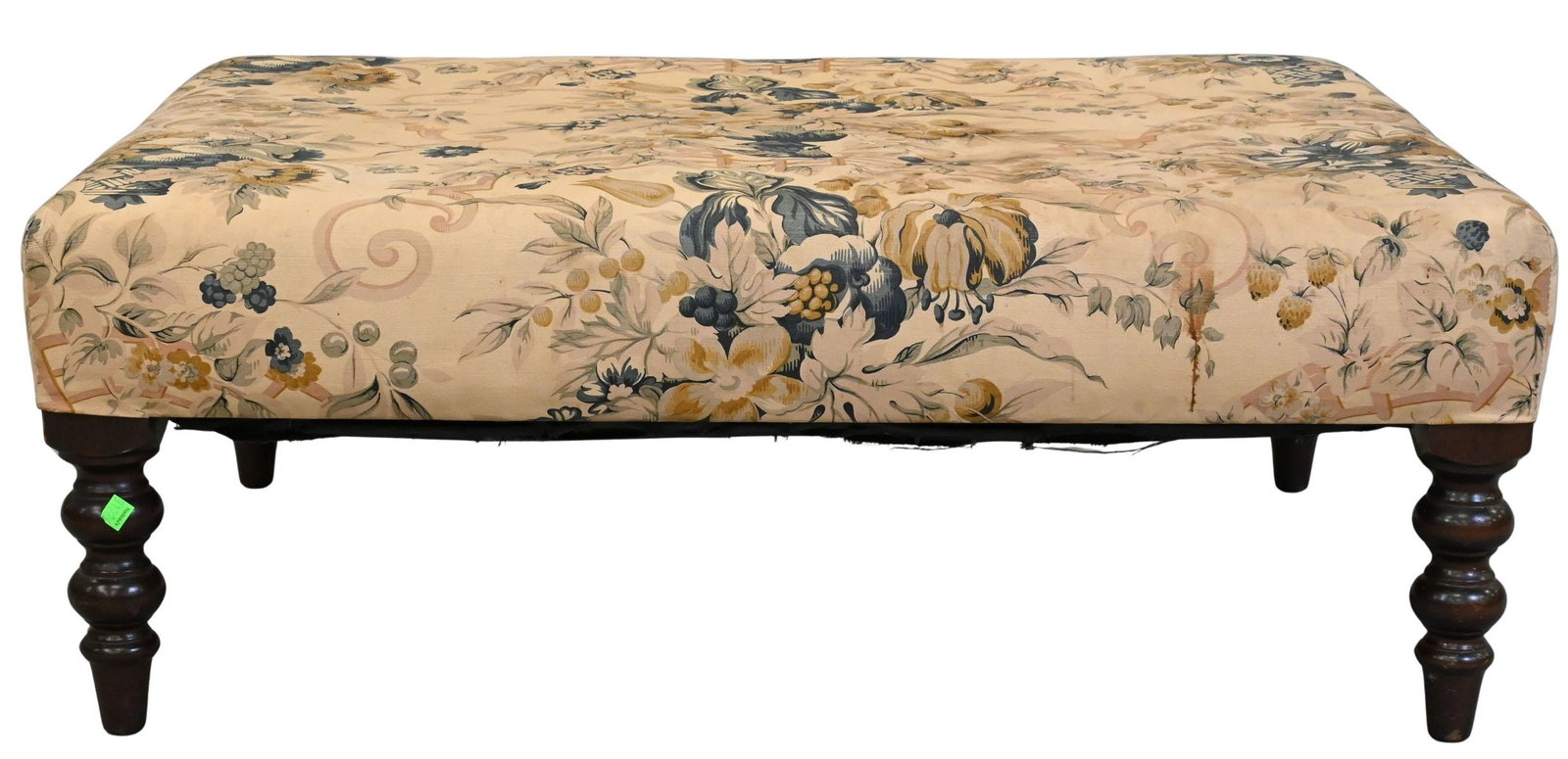 George Smith Rectangular Ottoman: George Smith Rectangular Ottoman with metal tag handmade by Craftsmen Newcastle England George Smith MF, Ltd height 15 inches Condition: in need of new upholstery