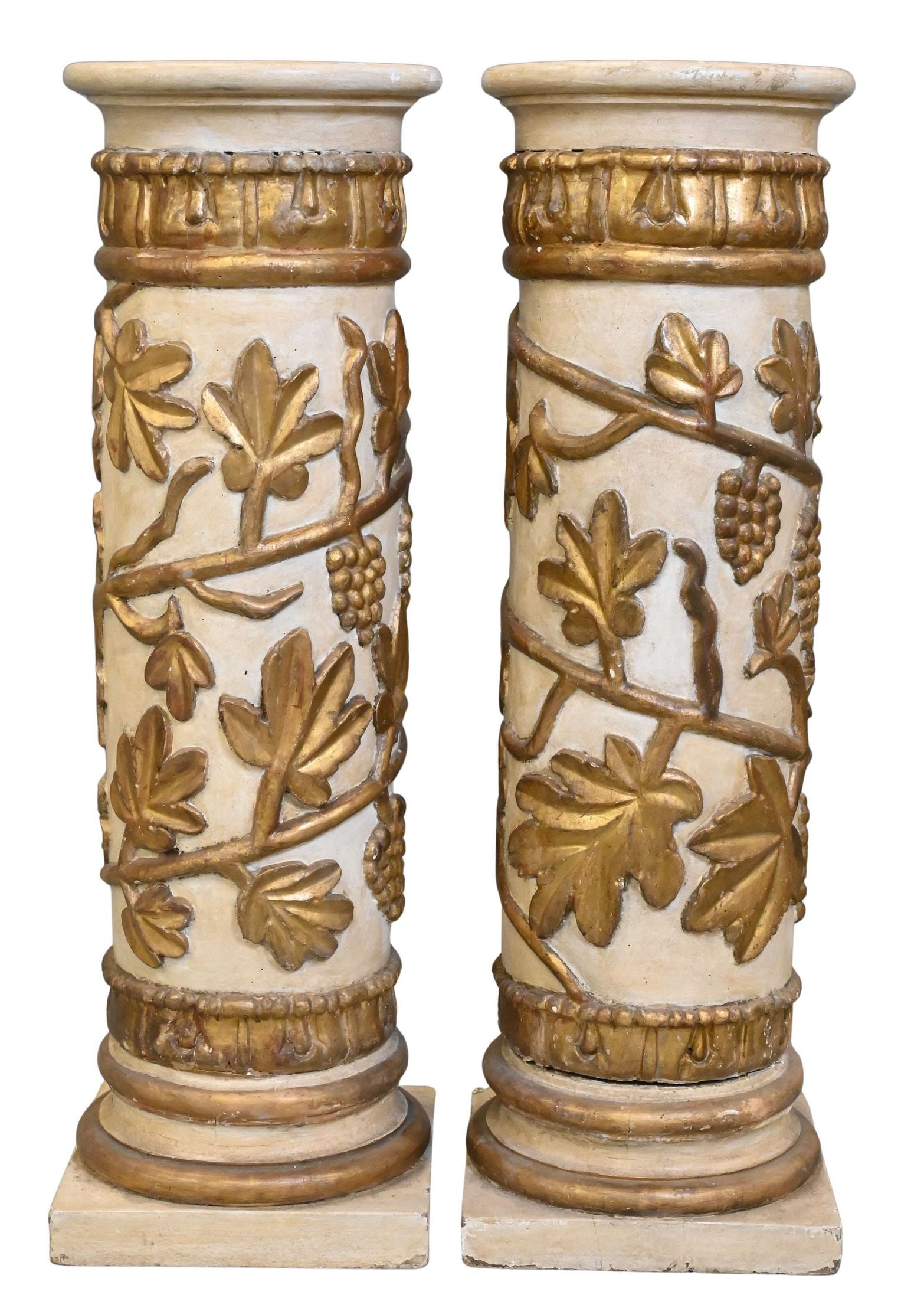 Pair of Giltwood and Paint Decorative Italian Style Pedestals: Pair of Giltwood and Paint Decorative Italian Style Pedestals height 39 1/2 inches, top 12 1/2 inches