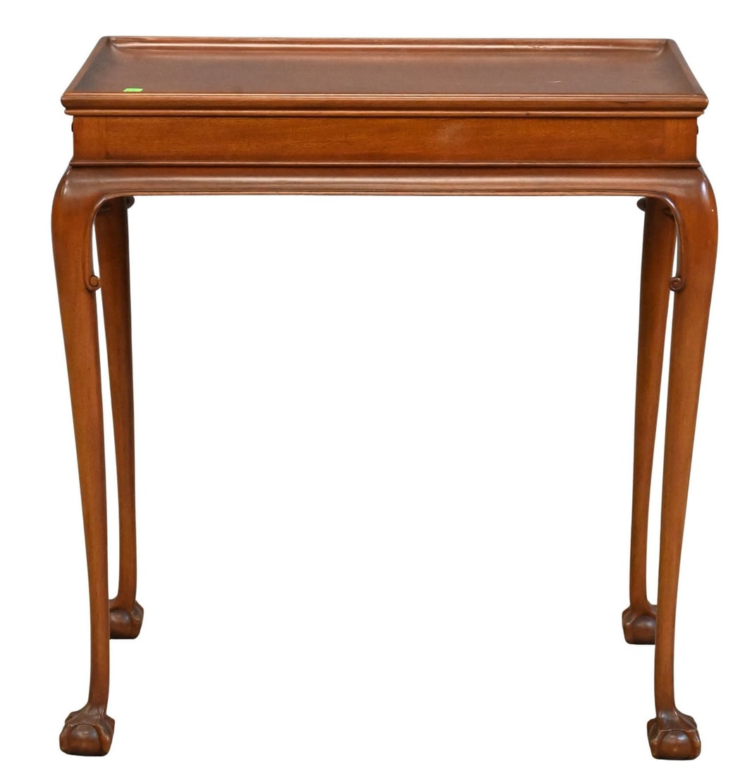 Margolis Bench-Made Chippendale Style Tea Table: Margolis Bench-Made Chippendale Style Tea Table having candle slides on cabriole legs terminating in ball and claw feet, signed with brand mark height 26 inches, top 14 1/4" x 24"