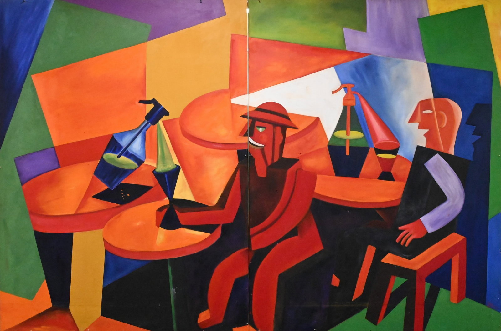 After Fortunato Depero (Italian 1892-1960): After Fortunato Depero (Italian 1892-1960) "Bitter Campari Soda" Monumental oil on canvas laid on board, diptych originally created for Campari during the artist's collaboration with the firm,