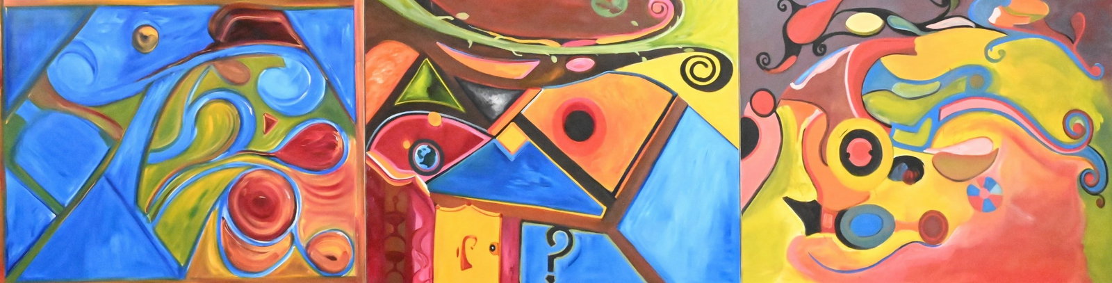 Five: Hector Vasquez (20th Century): Five: Hector Vasquez (20th Century) Contemporary Abstract Compositions Oil or acrylic on canvases in biomorphic composition, incorporating bold geometric and organic forms in blue, red, yellow, and bl