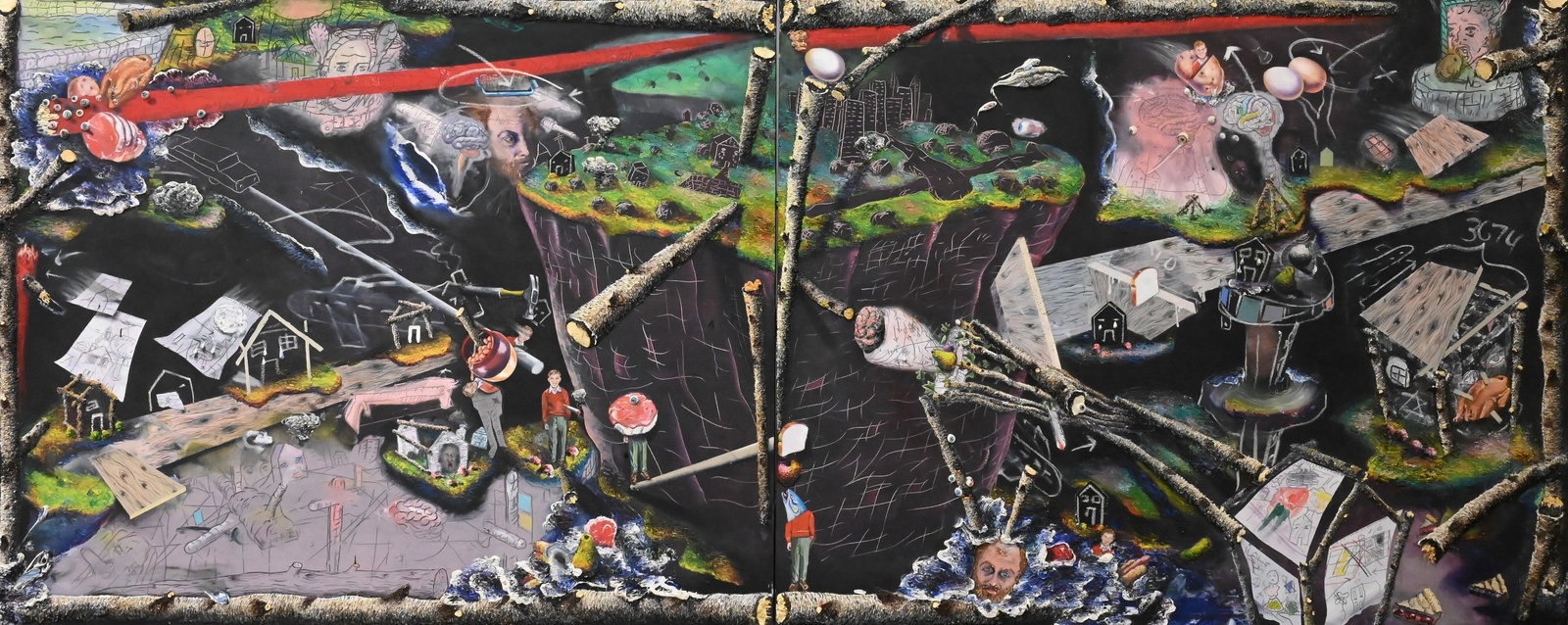 Gerry Bergstein (American B.1947): Gerry Bergstein (American B.1947) "Balance I and II", 1986 Mixed media oil on canvases, diptych Signed and titled verso Gerry Bergstein 68" x 84" each, total 68" x 168"