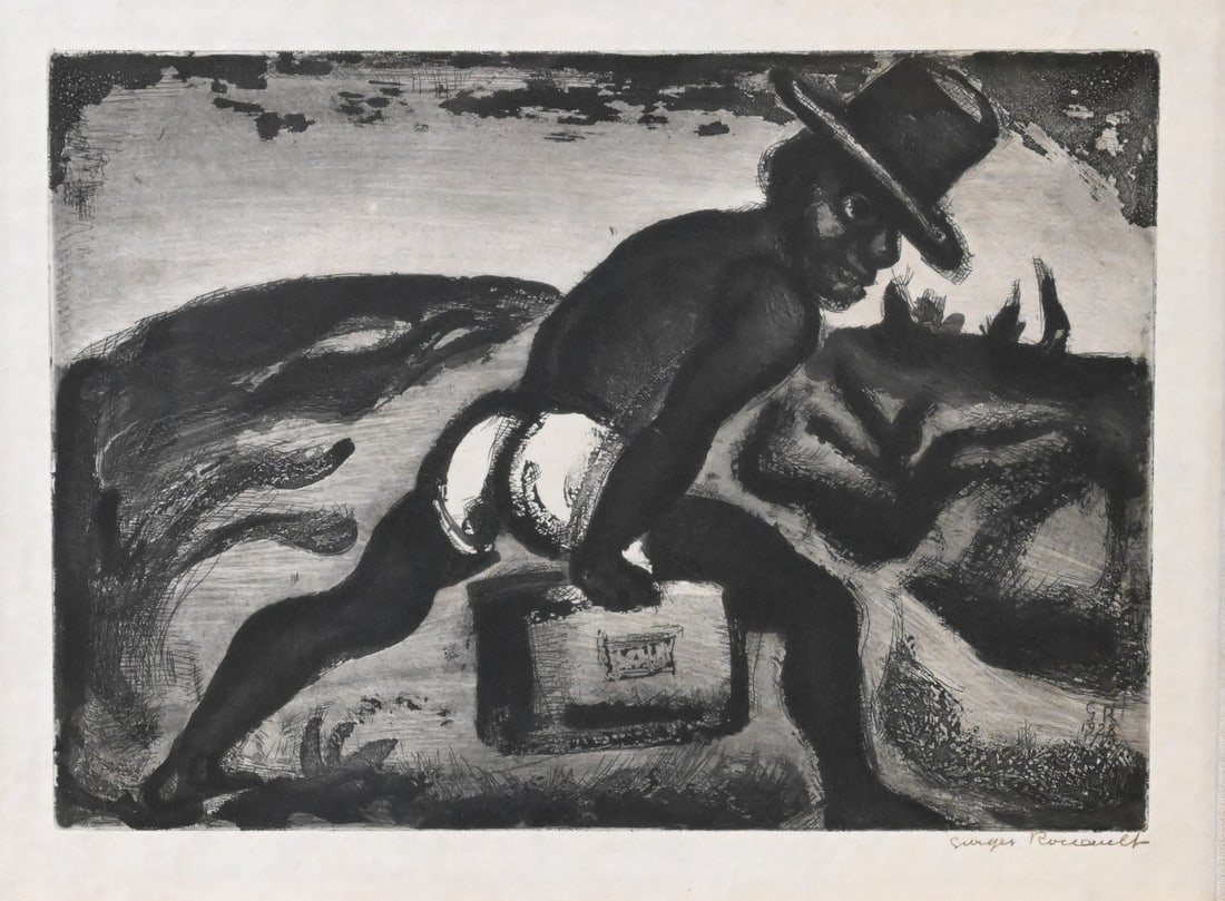 Georges Rouault (French 1871-1958): Georges Rouault (French 1871-1958) "Le Noir Libere" The Liberated Black Aquatint etching from The Reincarnations of Pere Ubu Signed lower right Georges Rouault, published by Ambroise Vollard 10" x 13