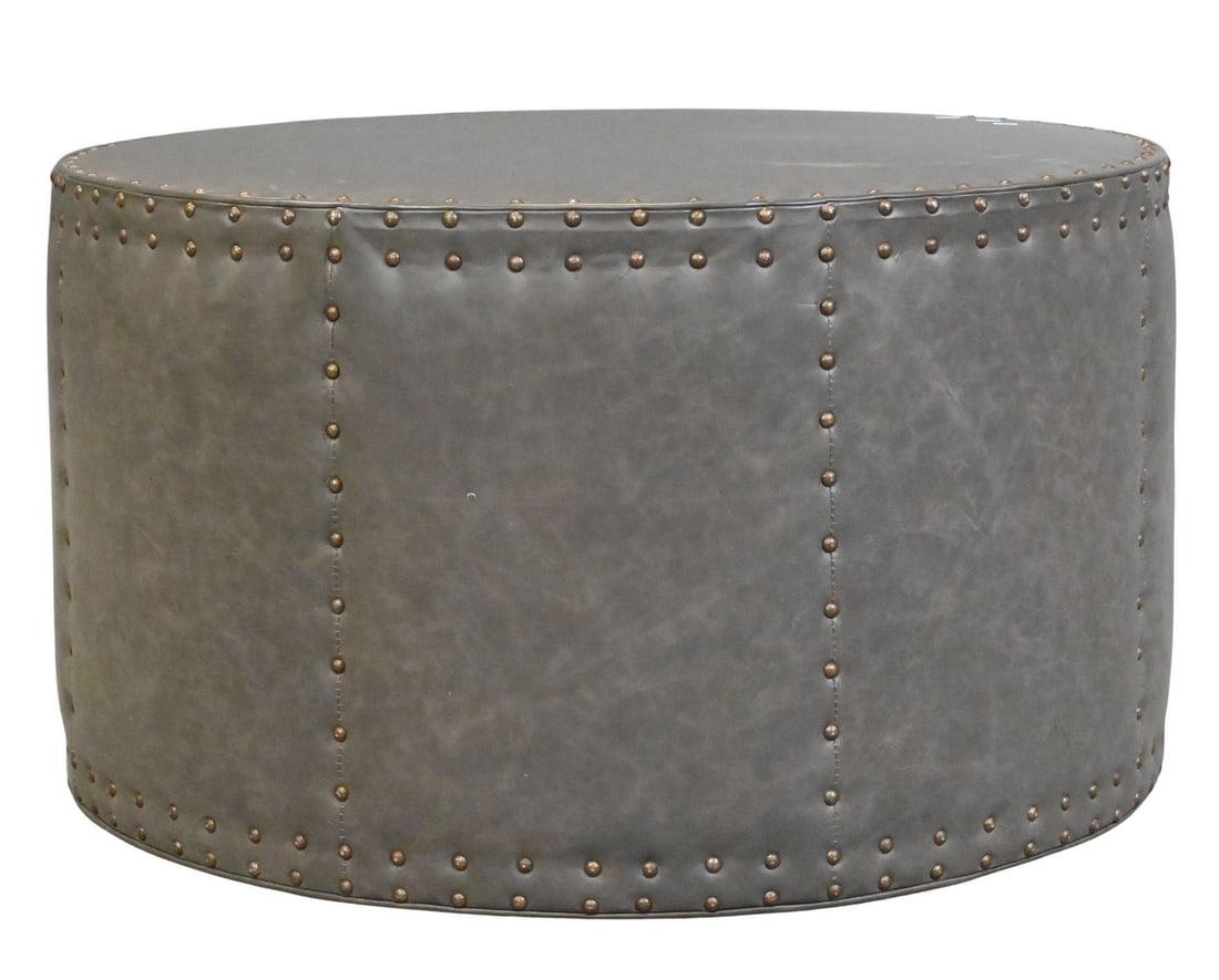 Lee Industries Leather Upholstered Round Ottoman / Coffee Table (1 of 4)