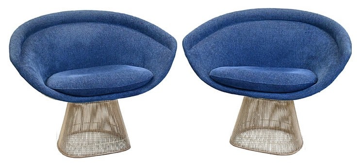 Pair of Warren Platner for Knoll "Platner" Chair: Pair of Warren Platner for Knoll "Platner" Chair having fully upholstered seats, set on chrome plated steel bases height 30 inches, width 38 inches