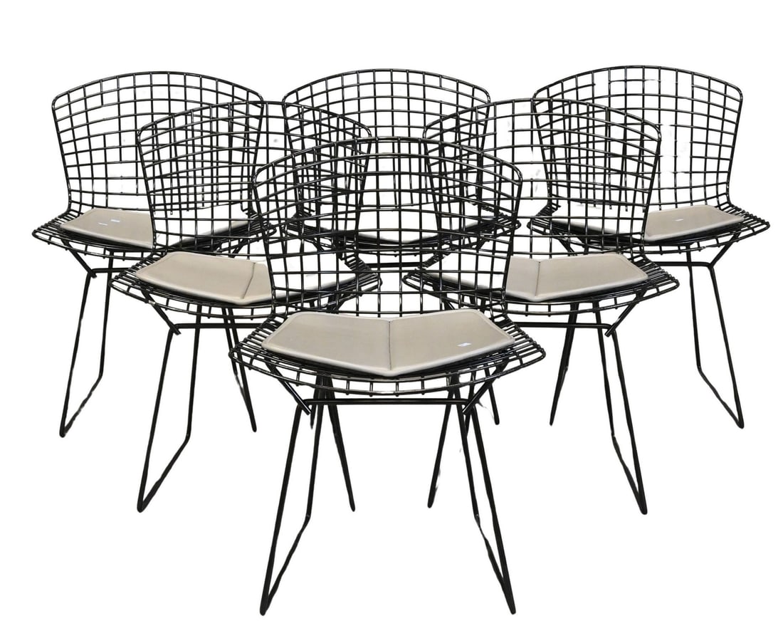 Set of Six Harry Bertoia for Knoll Black Wire Side Chairs (1 of 4)