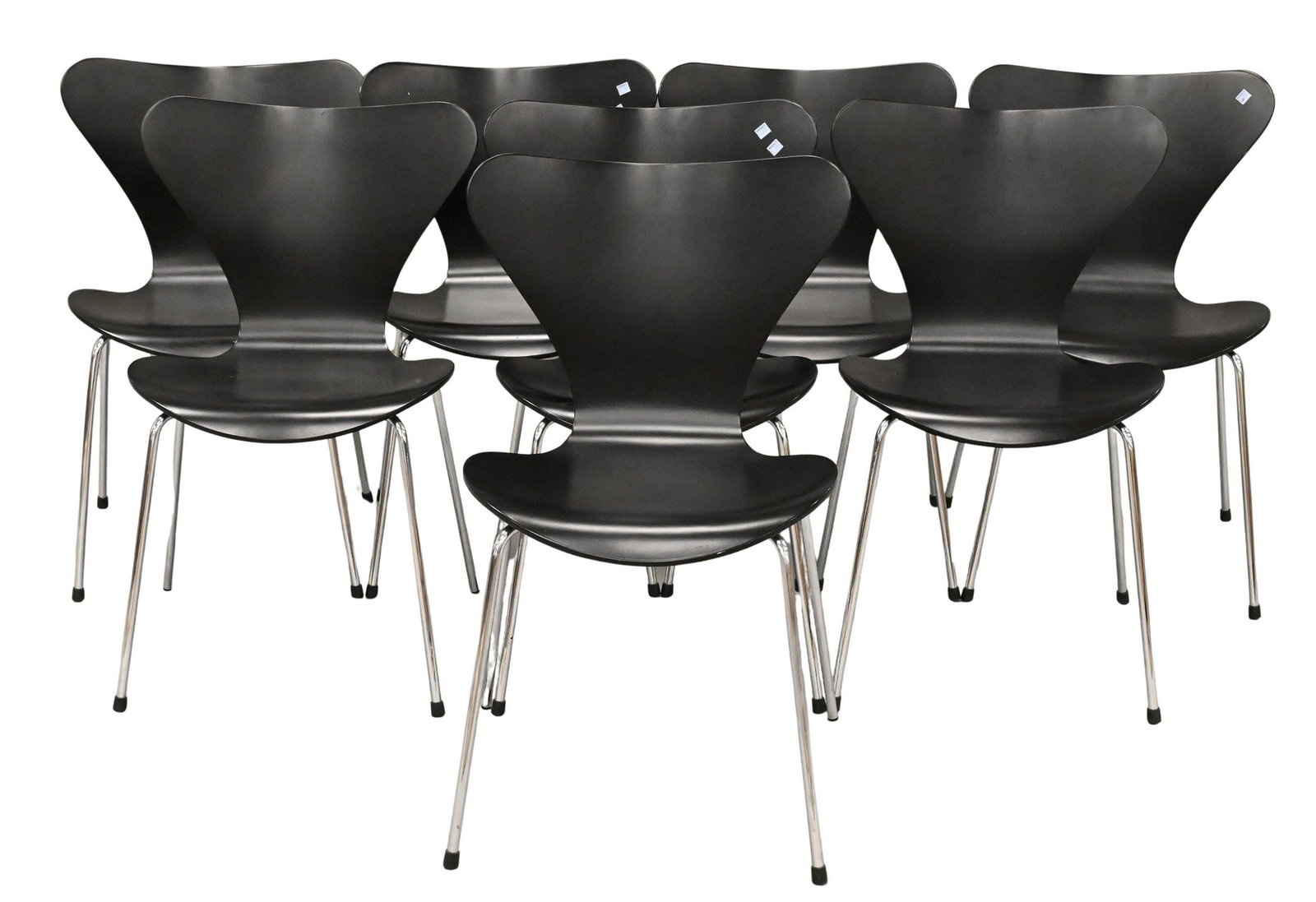 Set of Eight Fritz Hansen "Series 7" Chairs Designed by Arne Jacobsen: Set of Eight Fritz Hansen "Series 7" Chairs Designed by Arne Jacobsen model 3107 in matte black finish, each chair retails for $1,295/piece new height 30 inches