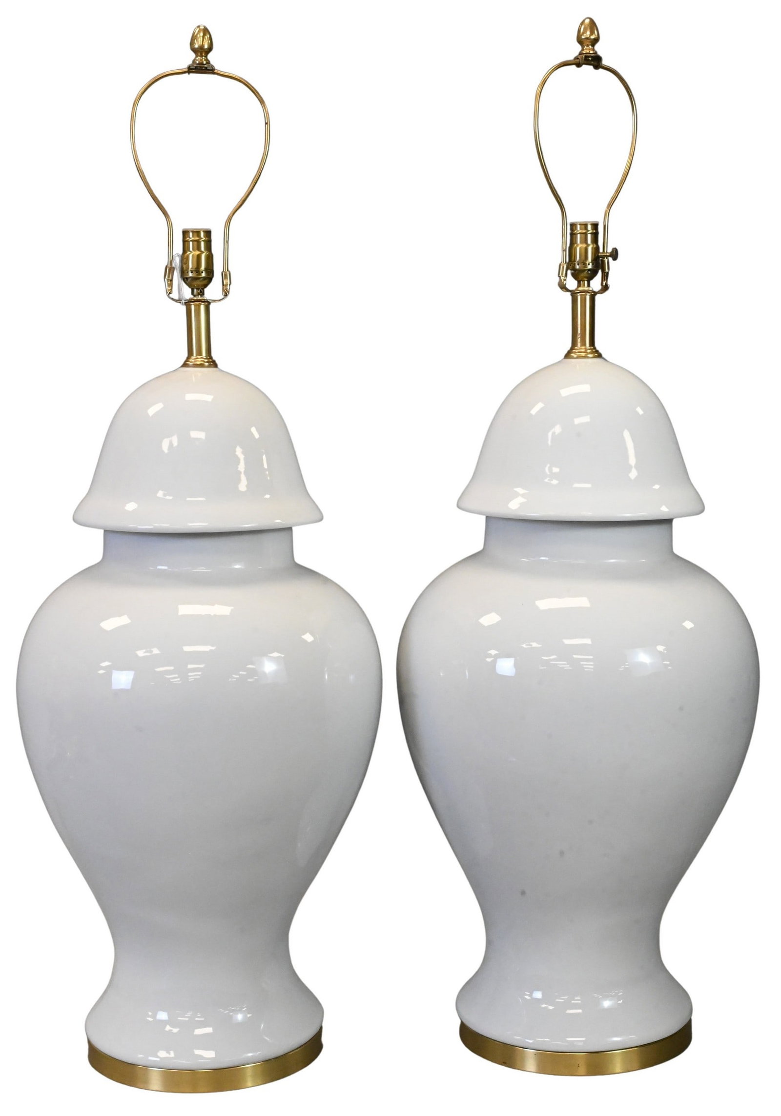Pair of Large Mid Century Blanc De Chine Style Porcelain Table Lamps: Pair of Large Mid Century Blanc De Chine Style Porcelain Table Lamps Each of baluster form having a globular body and domed shoulder, finished in a glossy white glaze, raised on a circular foot and mo