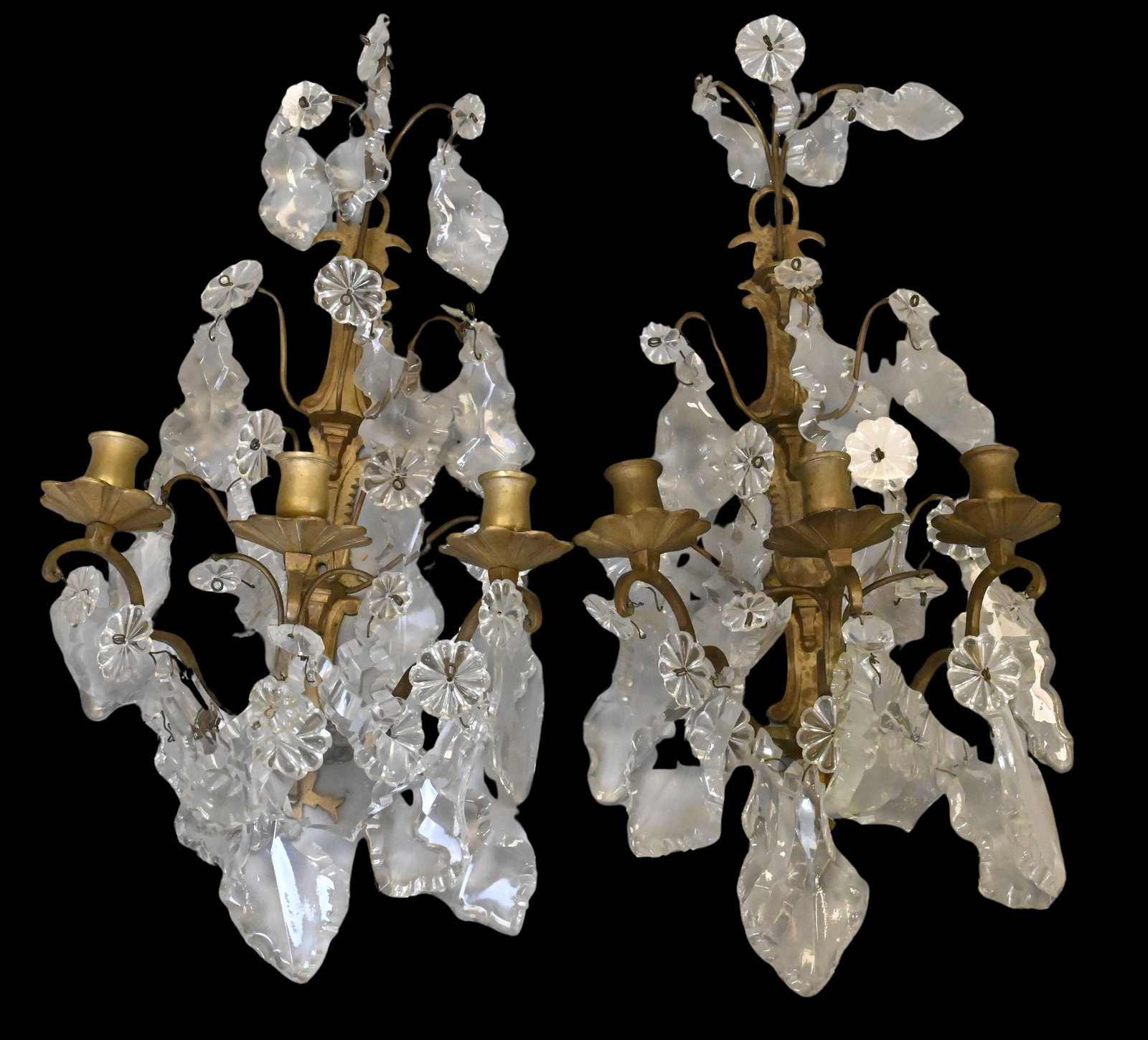 Pair of French Style Metal and Crystal Wall Sconces (1 of 4)