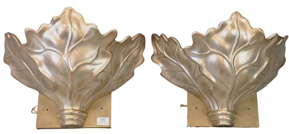Pair of Robert Marcius Silvered Leaf Wall Sconces (1 of 5)
