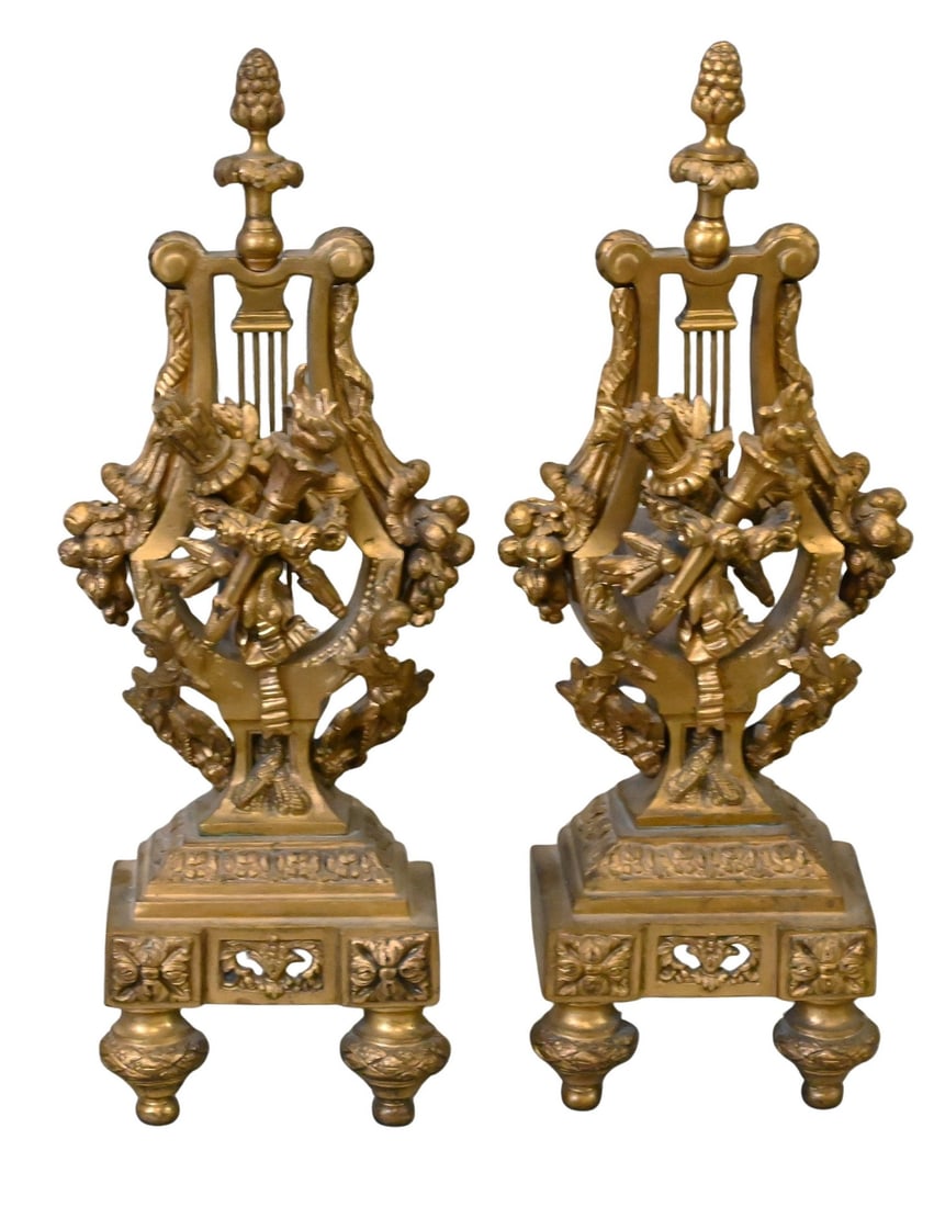 Pair of Louis XVI Style Gilt Bronze Andirons (1 of 4)