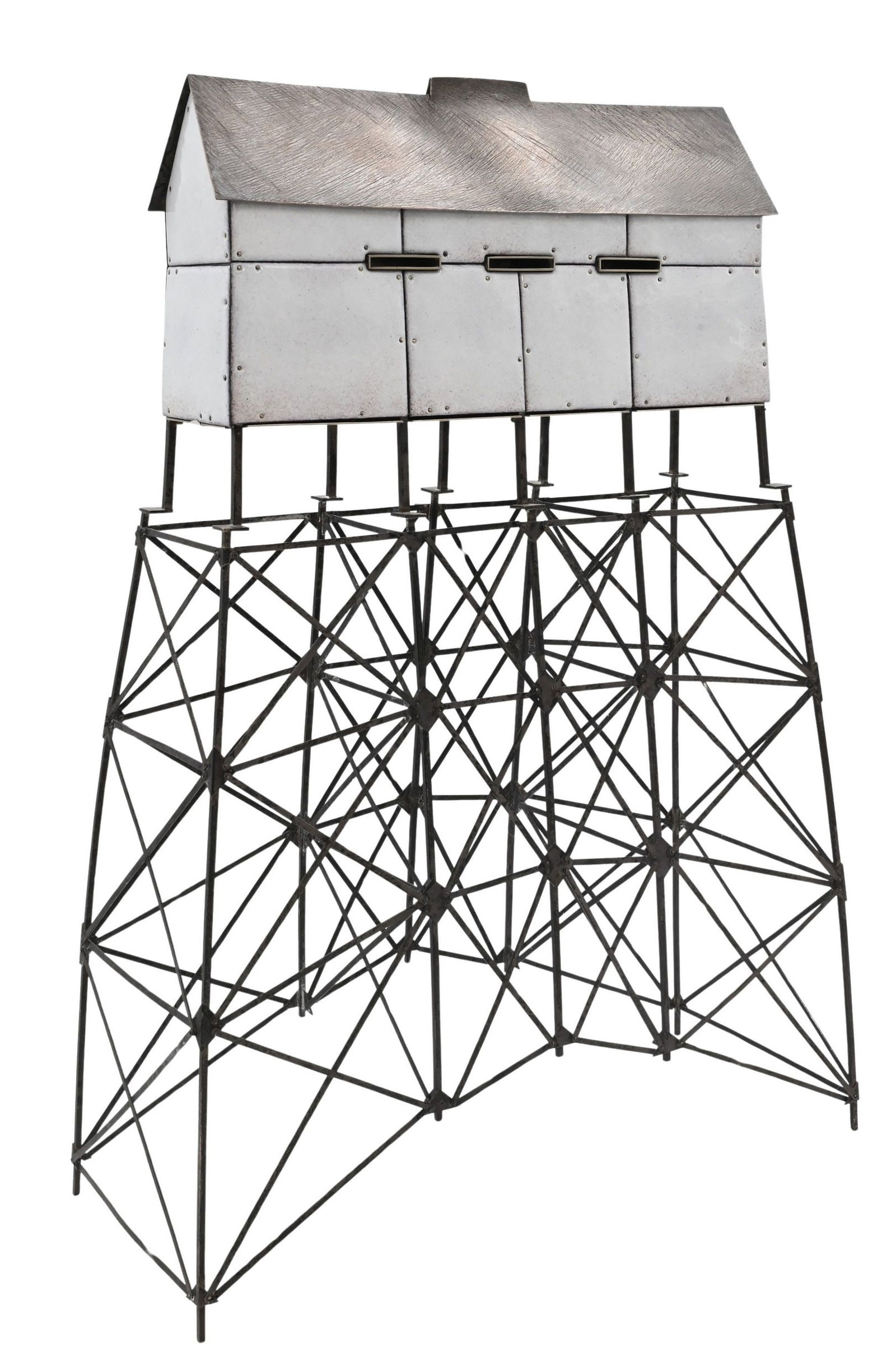 Robert Farrell (American B.1960): Robert Farrell (American B.1960) "Passage" Sterling silver, kiln-fired glass enamel on copper, nickel silver Signed on underside R.Farrell Height 21 1/2 inches, width 15 inches, depth 6 inches Provena