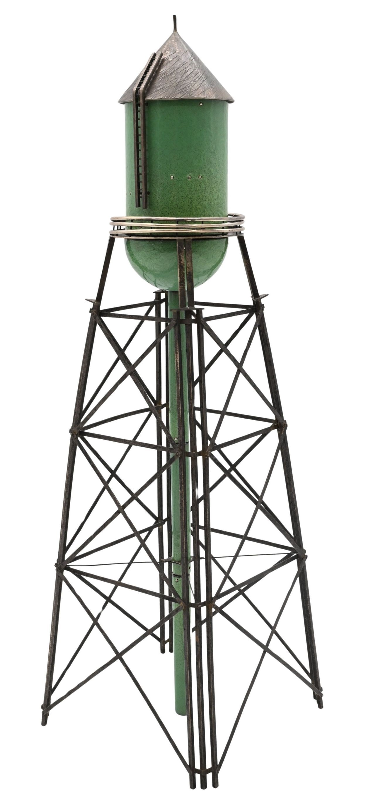 Robert Farrell (American B.1960): Robert Farrell (American B.1960) "Water", Green Water Tank, 2014 Sterling silver, kiln-fired glass enamel on copper, nickel silver Signed and dated on underside R.Farrell 2014 Height 19 inches, width 