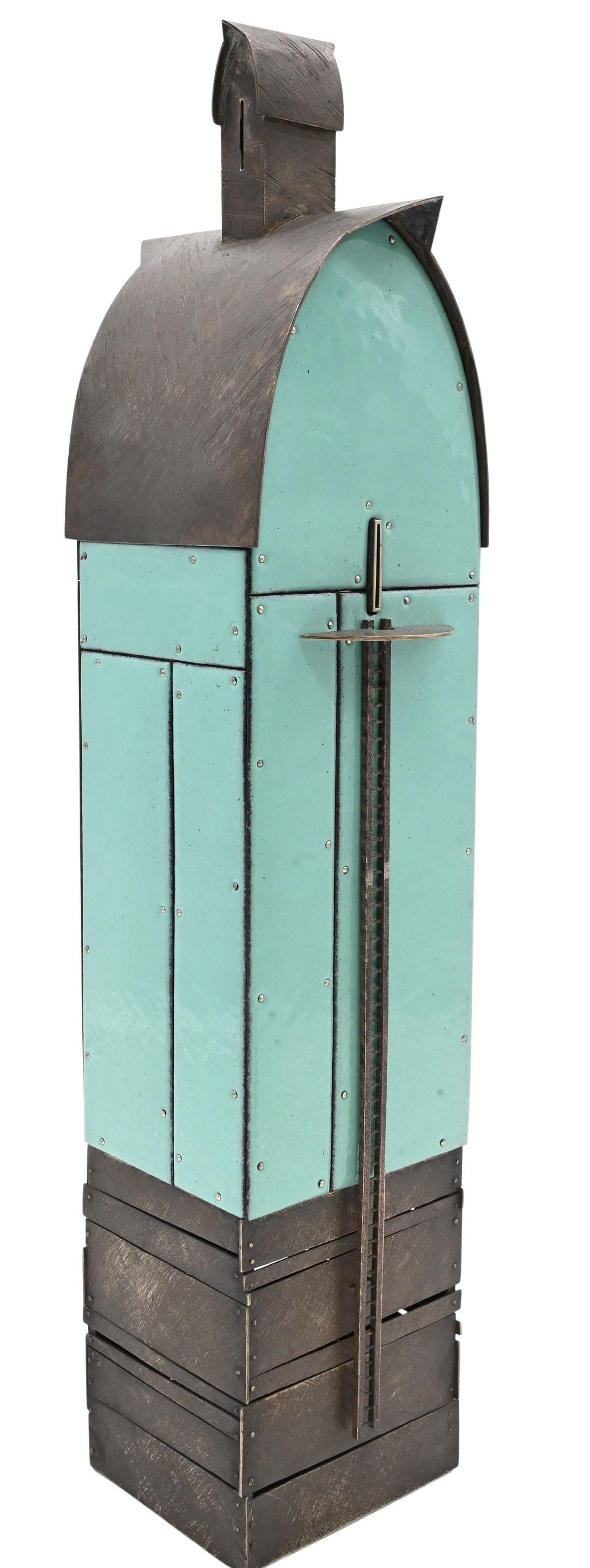 Robert Farrell (American B.1960): Robert Farrell (American B.1960) ''Sky", Barn Sterling silver, kiln-fired glass enamel on copper, nickel silver Height 17 inches, width 3 1/2 inches, depth 3 inches Provenance: Property from a Park Av