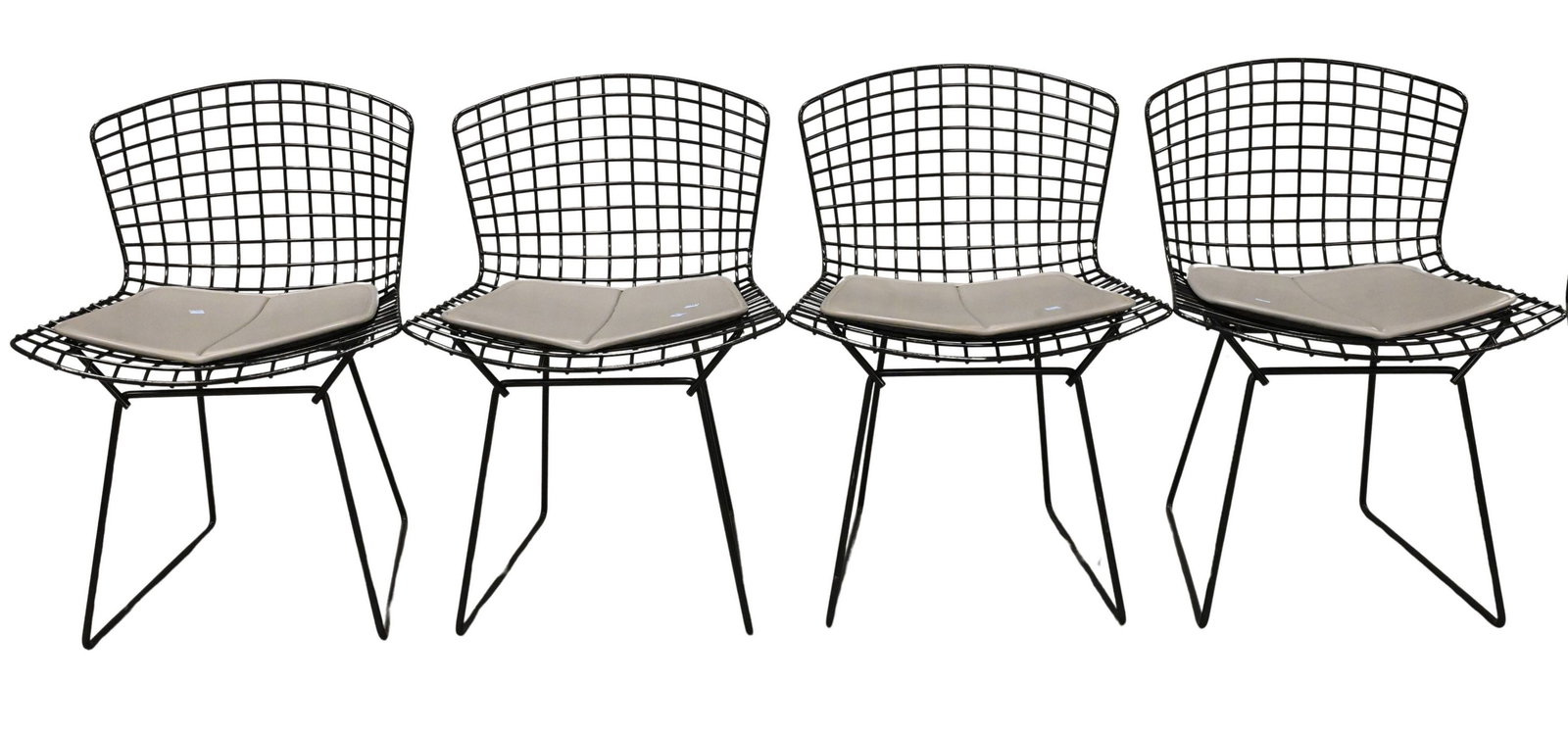 Set of Four Harry Bertoia for Knoll Black Wire Side Chairs: Set of Four Harry Bertoia for Knoll Black Wire Side Chairs all having Knoll leather seat cushions height 29 1/2 inches Reference: Current comparable examples retail for approximately $1,600 each