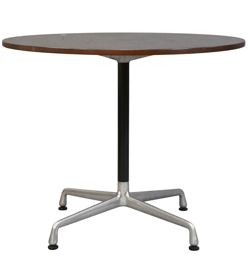 Charles and Ray Eames for Herman Miller Round Table: Charles and Ray Eames for Herman Miller Round Table having aluminum segmented base, bearing Herman Miller tag to underside height 28 1/2 inches, diameter 42 inches Reference: Current comparable exampl