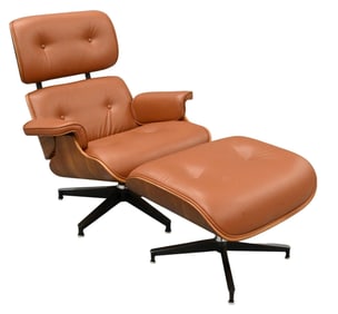 Herman Miller Eames Style Leather Chair and Ottoman