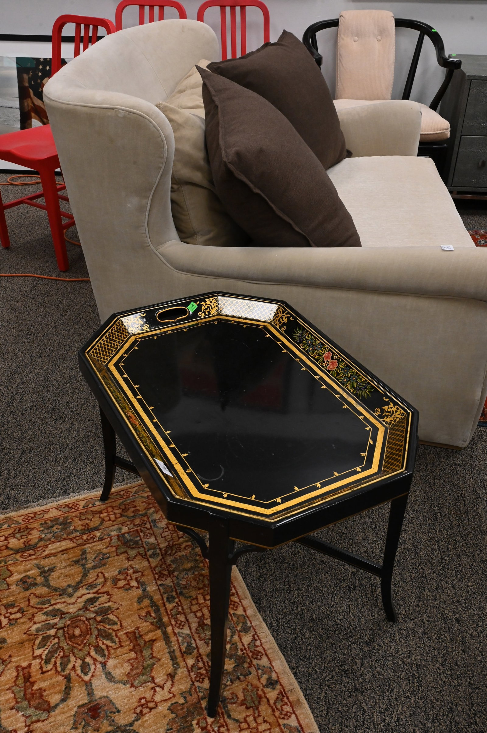 Chinoiserie Black Lacquer Tray Table - 2