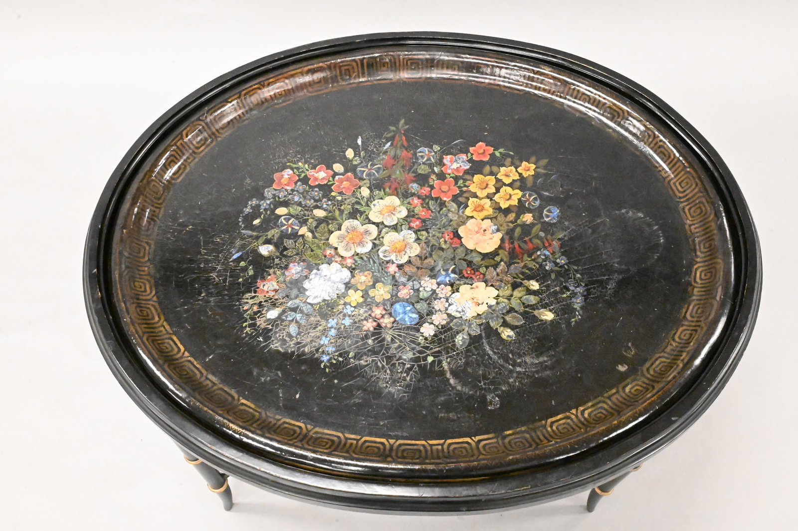 Black Painted Floral Tray Table - 2