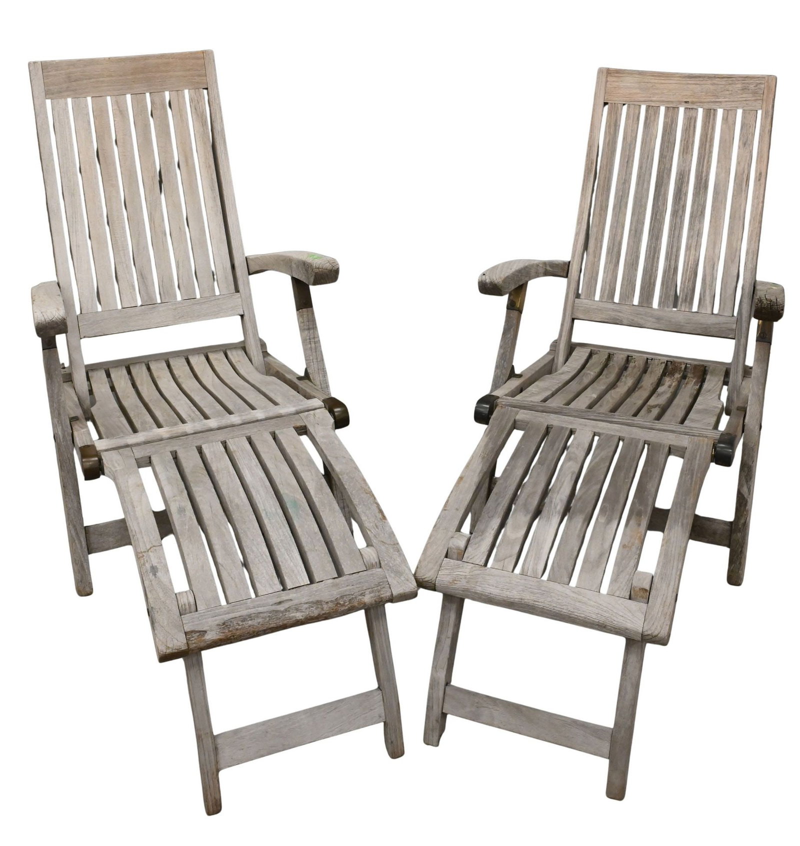 Pair of Outdoor Teak Deck Lounge Chairs: Pair of Outdoor Teak Deck Lounge Chairs height 38 inches, width 24 1/2 inches