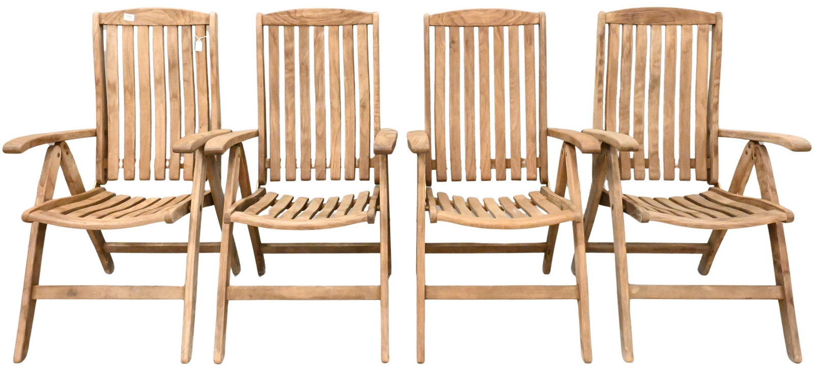 Set of Four Outdoor Porch and Patio Teak Folding Chairs: Set of Four Outdoor Porch and Patio Teak Folding Chairs height 42 1/2 inches, width 24 inches
