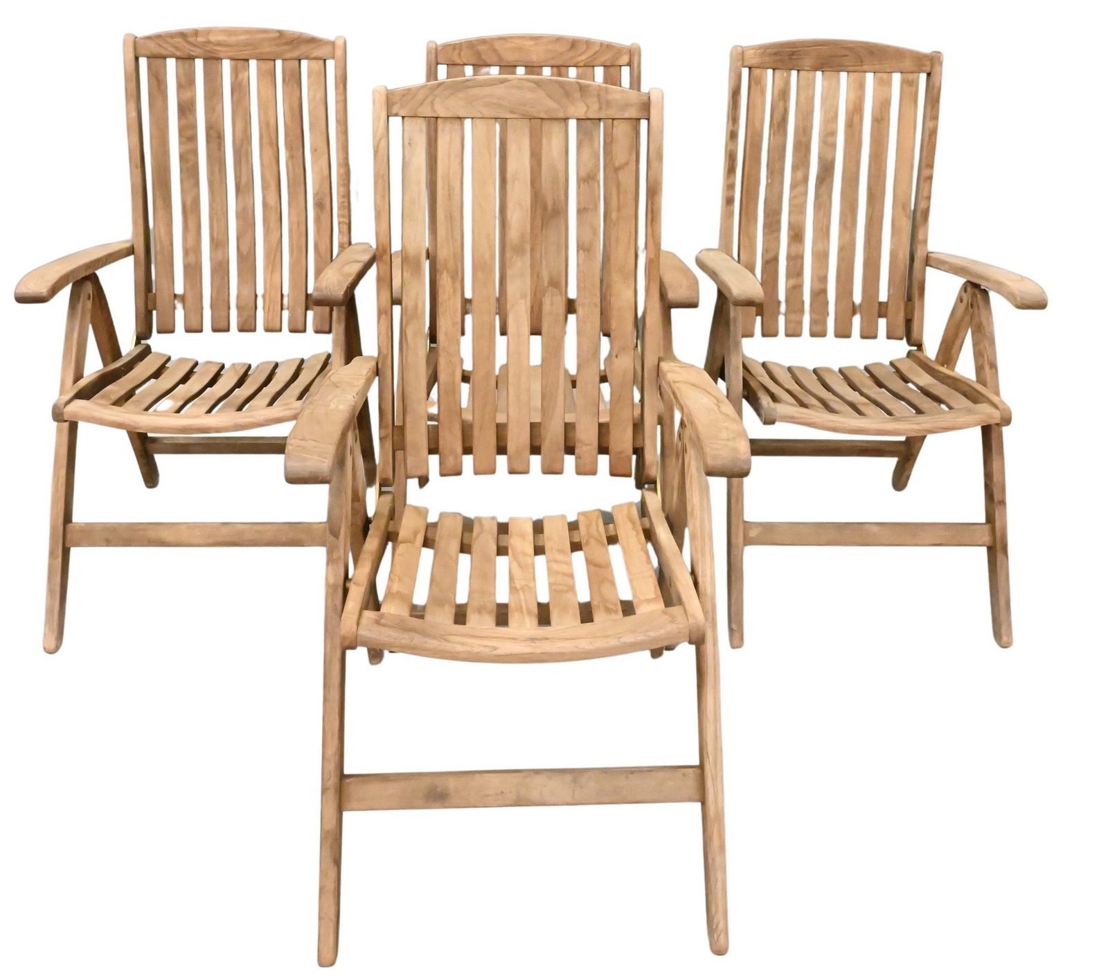Set of Four Outdoor Porch and Patio Teak Folding Chairs: Set of Four Outdoor Porch and Patio Teak Folding Chairs height 42 1/2 inches, width 24 inches