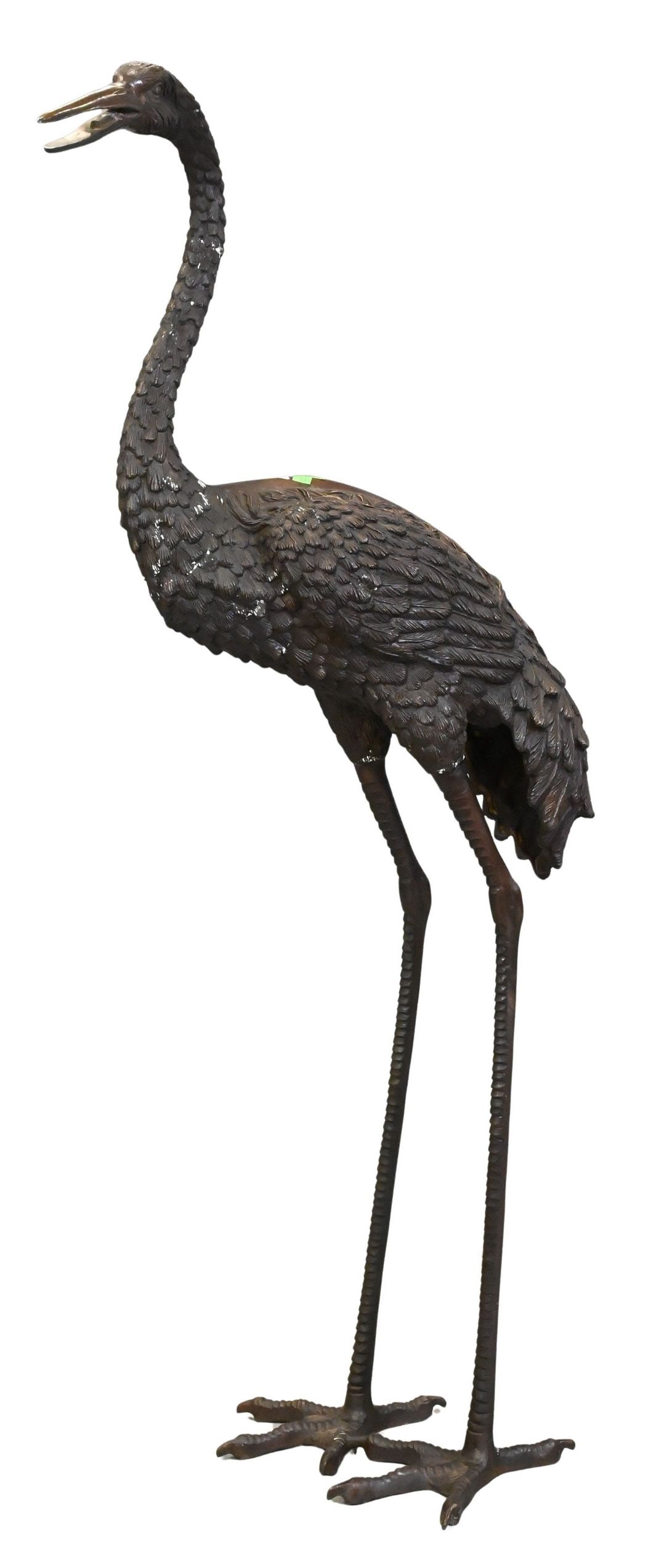 Large Bronze Figure of a Crane: Large Bronze Figure of a Crane Japanese Meiji style realistic cast bronze bird in dark patina height 62 inches