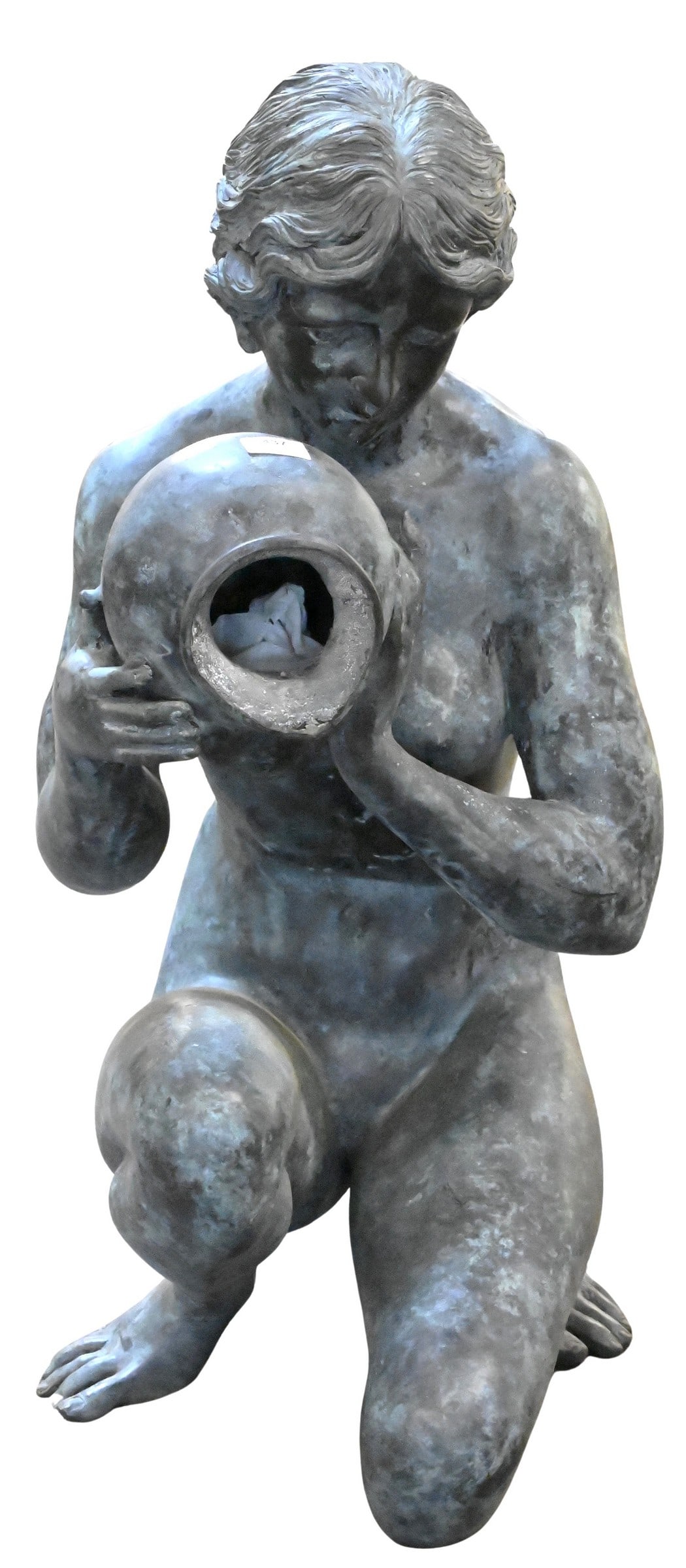 Bronze Outdoor Figural Fountain: Bronze Outdoor Figural Fountain depicting kneeling woman pouring jug height 36 inches