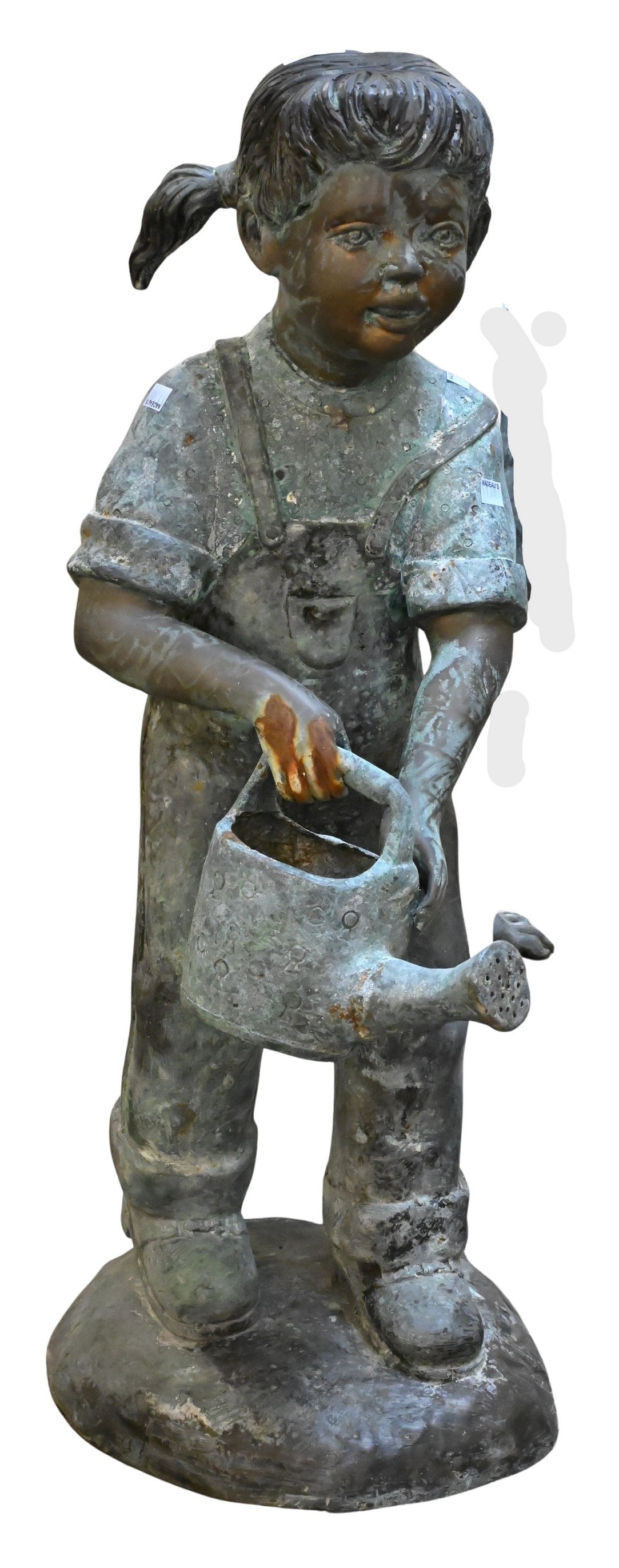 Bronze Outdoor Figure of a Young Girl with a Watering Can: Bronze Outdoor Figure of a Young Girl with a Watering Can height 36 inches