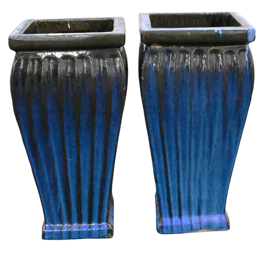 Pair of Cobalt Blue Outdoor Glazed Planters (1 of 3)