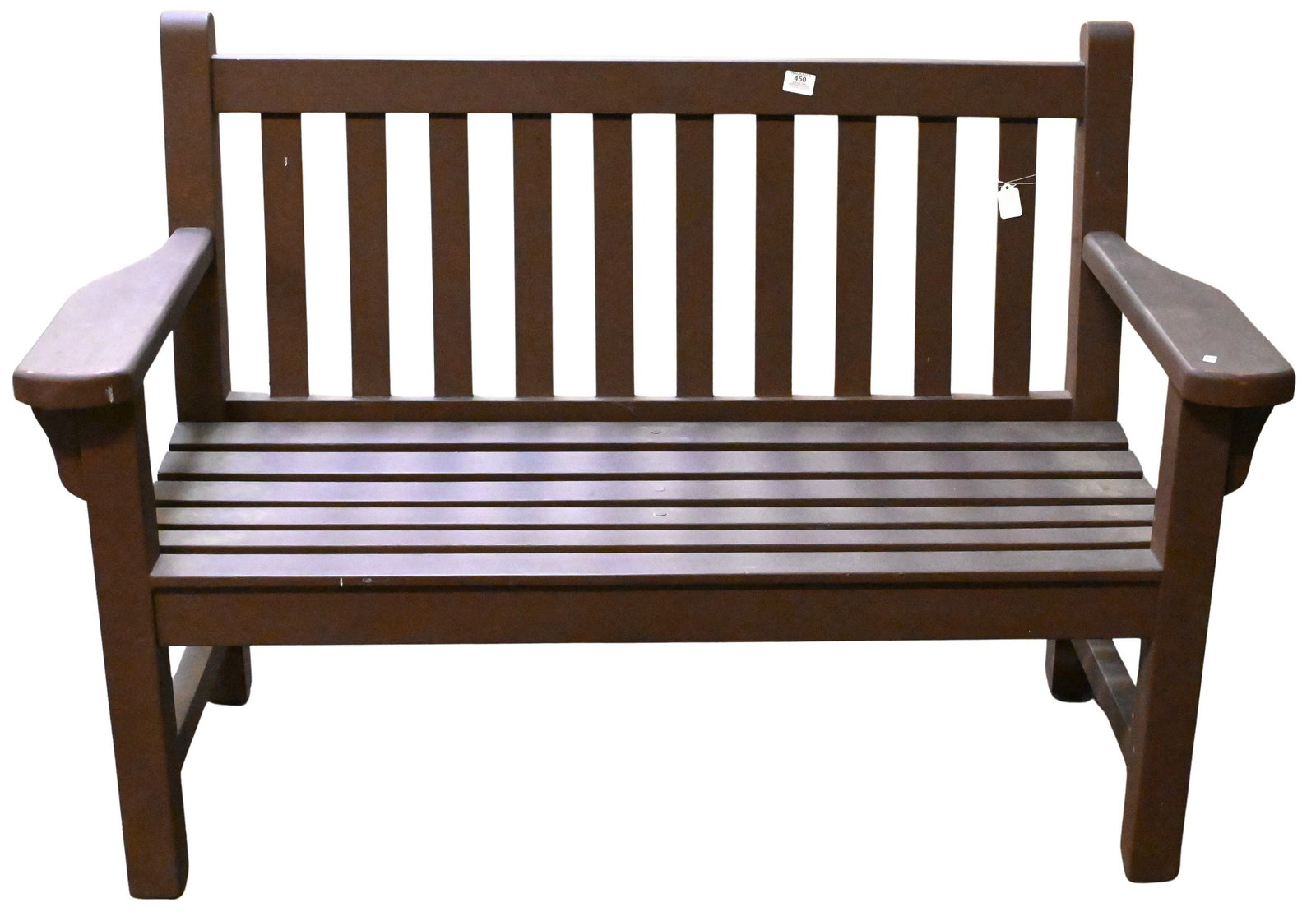 Painted Outdoor Teak Bench: Painted Outdoor Teak Bench height 35 1/2 inches, length 52 inches, depth 22 inches