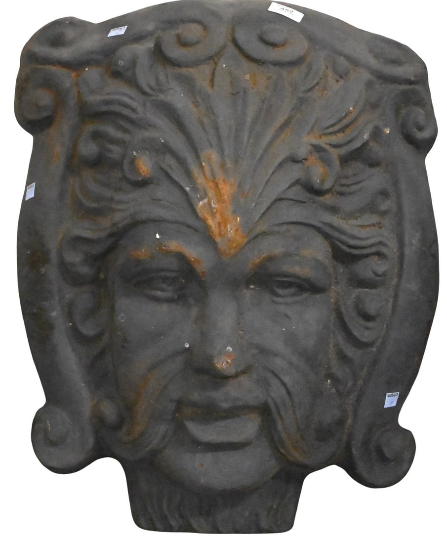 Outdoor Iron Wall Hanging: Outdoor Iron Wall Hanging bust of "Green Man" symbolizing nature, growth and oneness with earth height 19 inches, width 23 inches