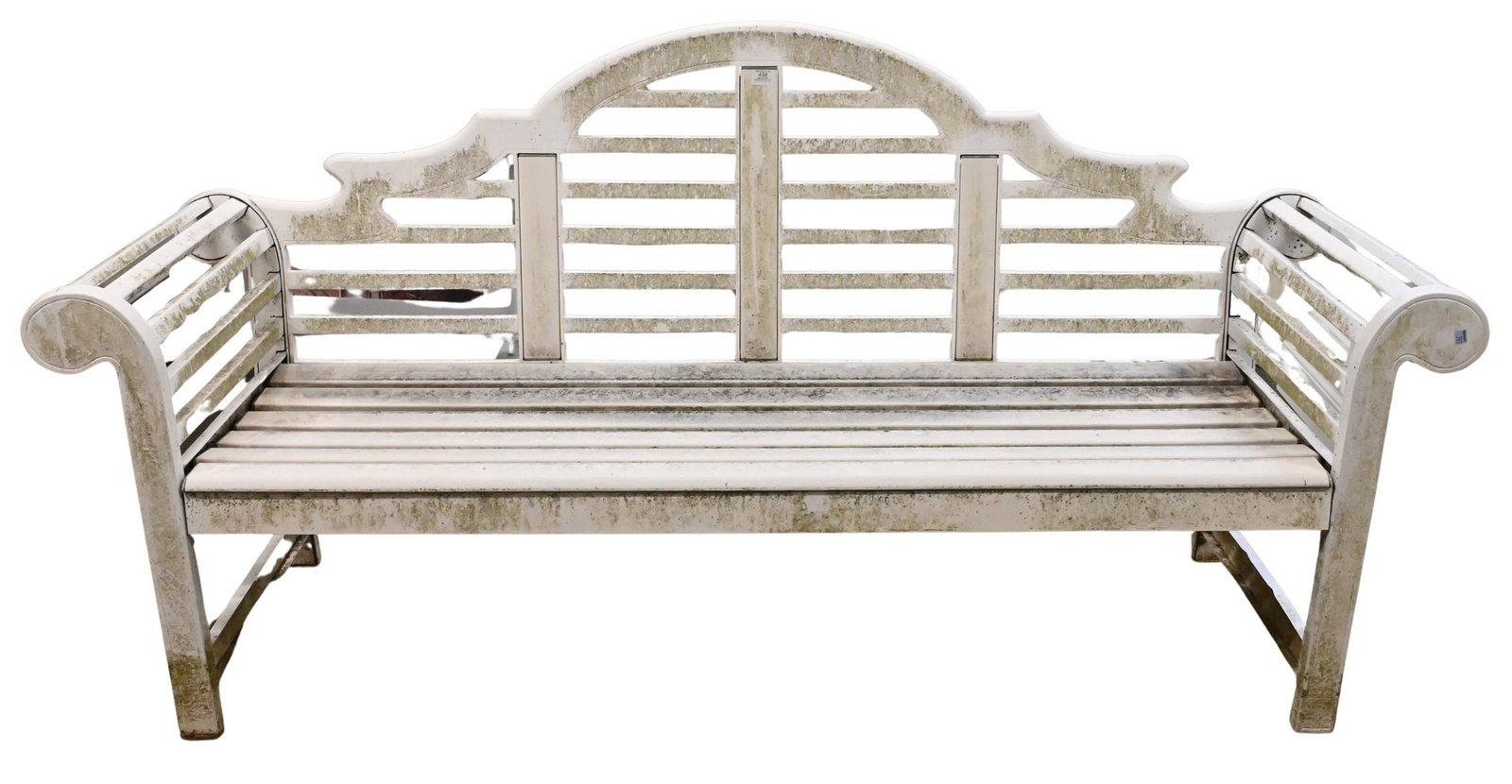 Innova Outdoor Aluminum Lutyens Style Bench: Innova Outdoor Aluminum Lutyens Style Bench in need of cleaning height 39 inches, length 79 inches, depth 22 1/2 inches