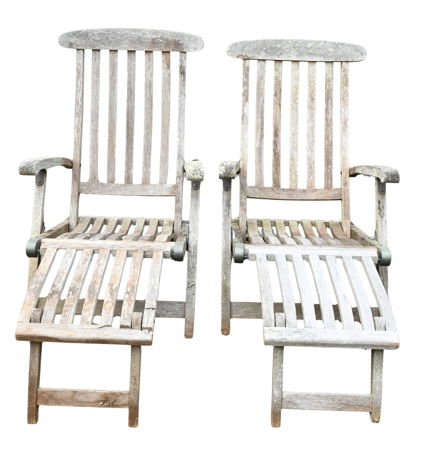 Pair of Country Casual Outdoor Teak Steamer / Lounge Chairs: Pair of Country Casual Outdoor Teak Steamer / Lounge Chairs length 55 inches