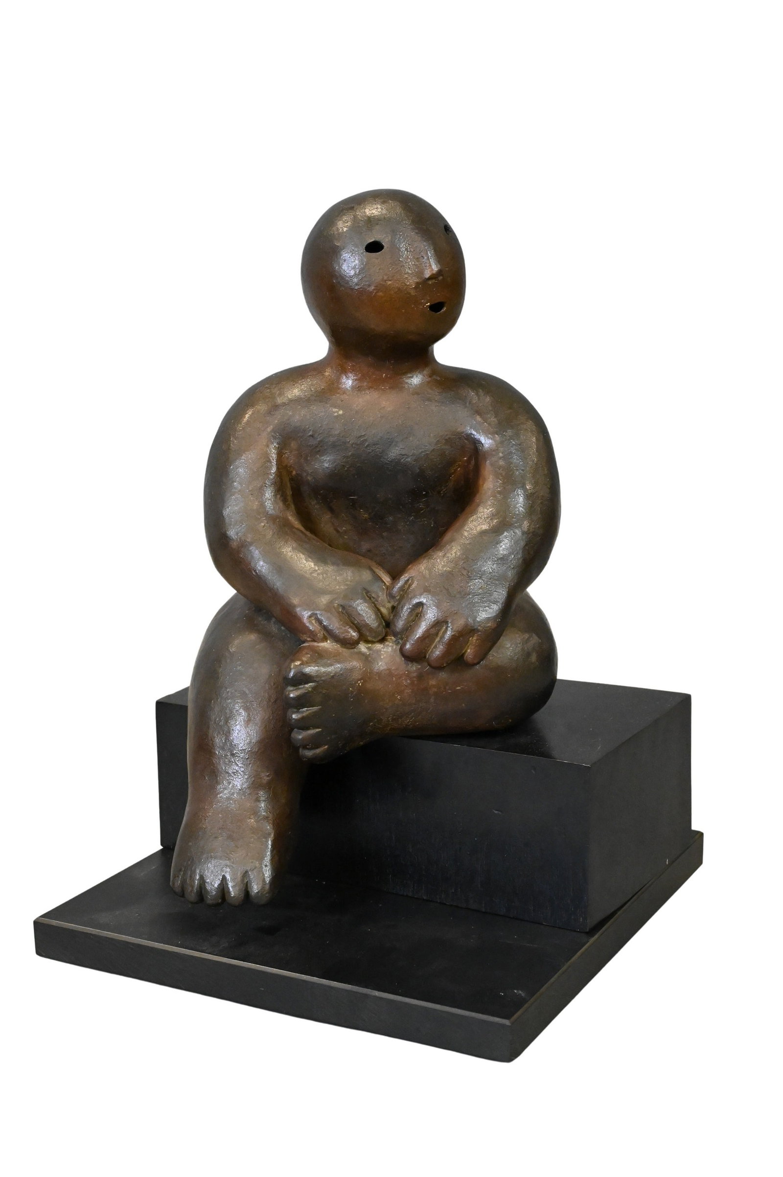 Joy Brown (Japanese/American B.1970): Joy Brown (Japanese/American B.1970) Seated Figure, 1993 Patinated bronze on swivel base, edition A.P. 4/4 Signed under foot, signed and dated to underside Joy 11/18/93 total height 14 inches, base