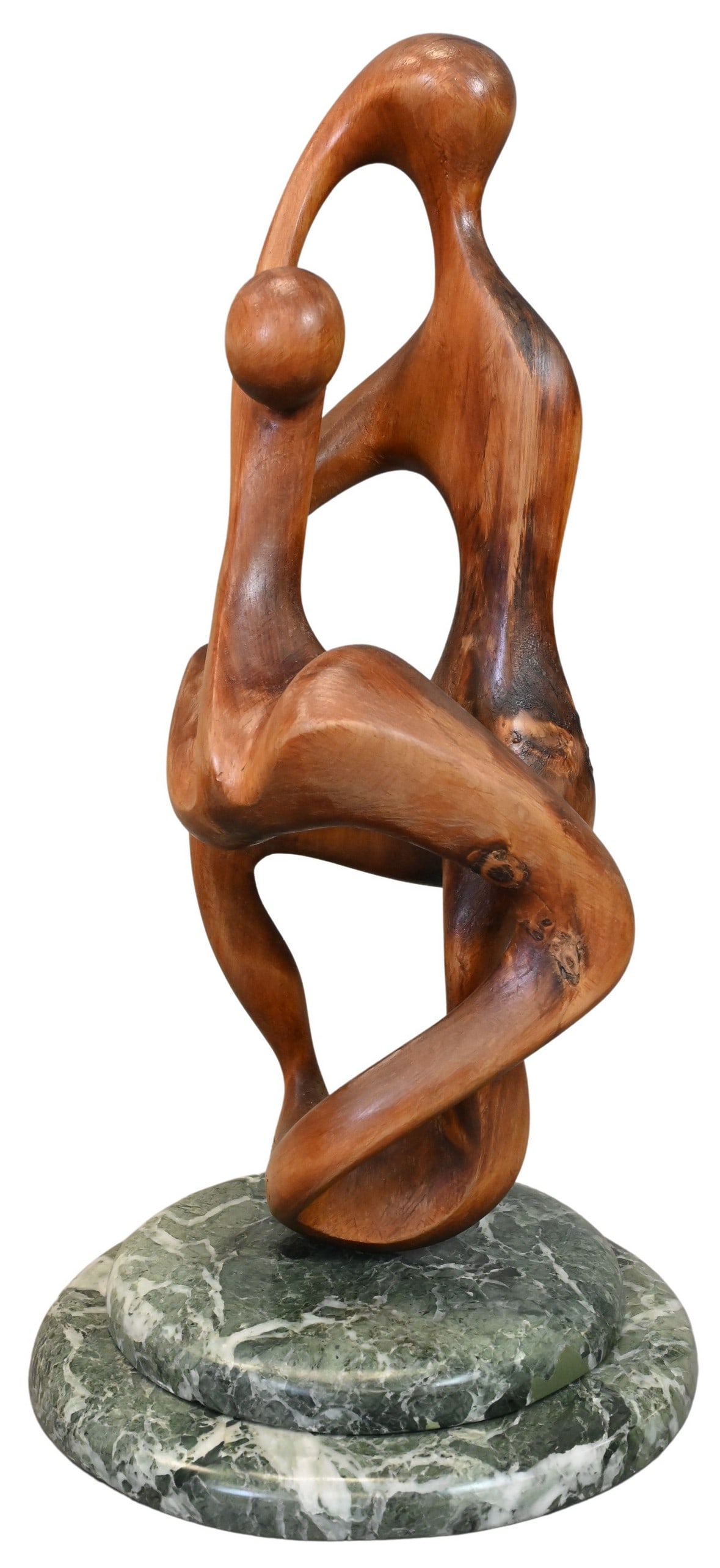 Arthur Chesley Trott (Bermudian 1930-2024): Arthur Chesley Trott (Bermudian 1930-2024) Two Entwined Figures, 1990 Carved wood set on green marble base Signed and dated Trott 90 Height 17 1/2 inches