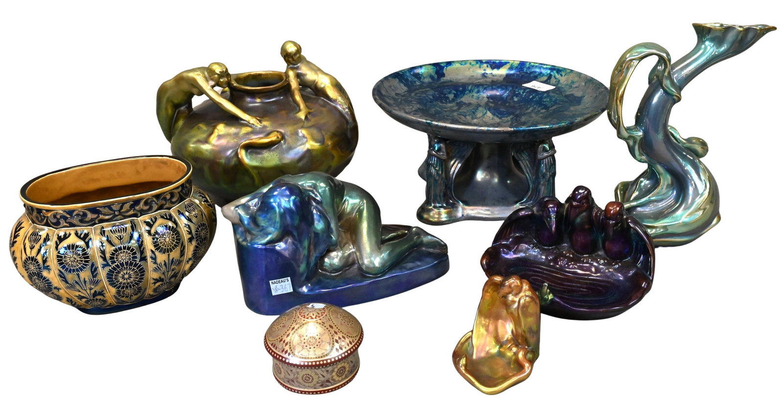 Seven Piece Zsolnay Hungary Eosin Iridescent Group (1 of 7)