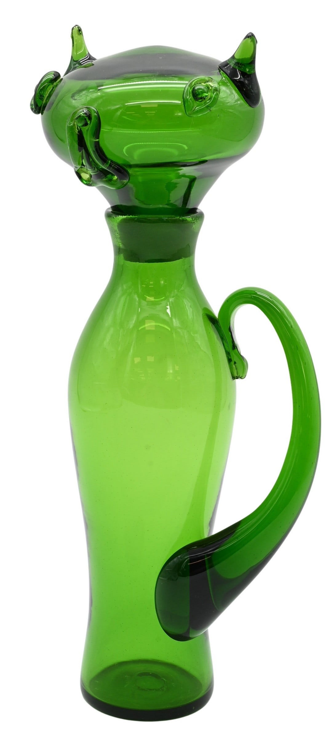 Wayne Husted for Blenko Glass "Kitty" Cat Decanter: Wayne Husted for Blenko Glass "Kitty" Cat Decanter in rich olive green glass, circa 1955 height 13 inches