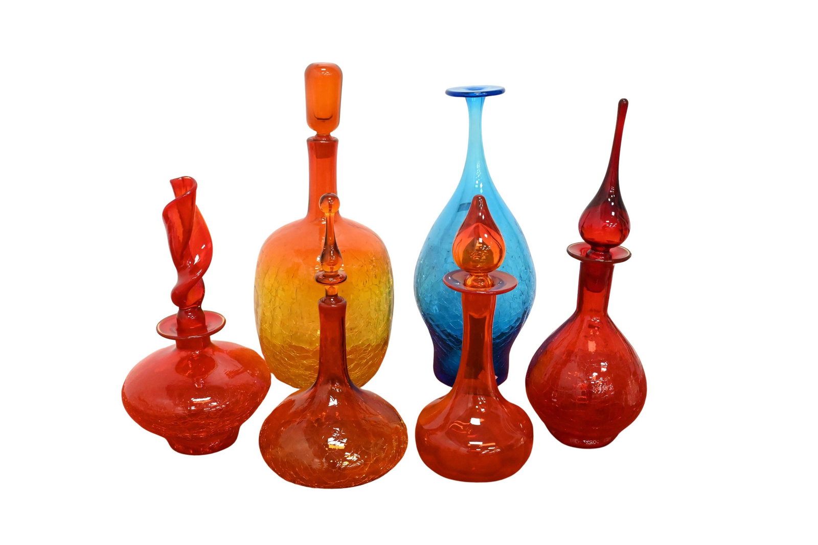 Six Piece Blenko Amberina and Blue Glass Decanter Group (1 of 5)