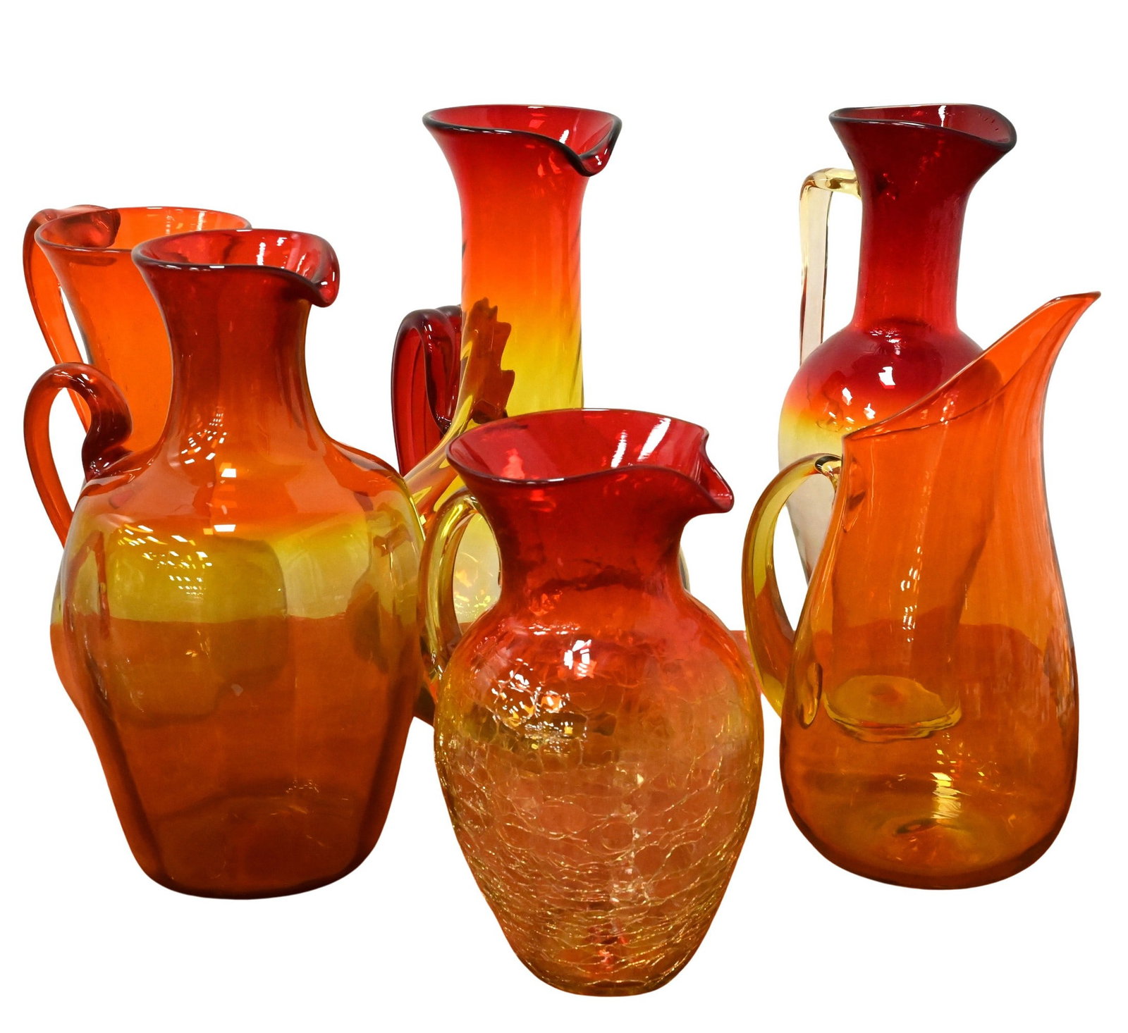 Six Piece Group of Blenko Glass Amberina Pitchers (1 of 6)