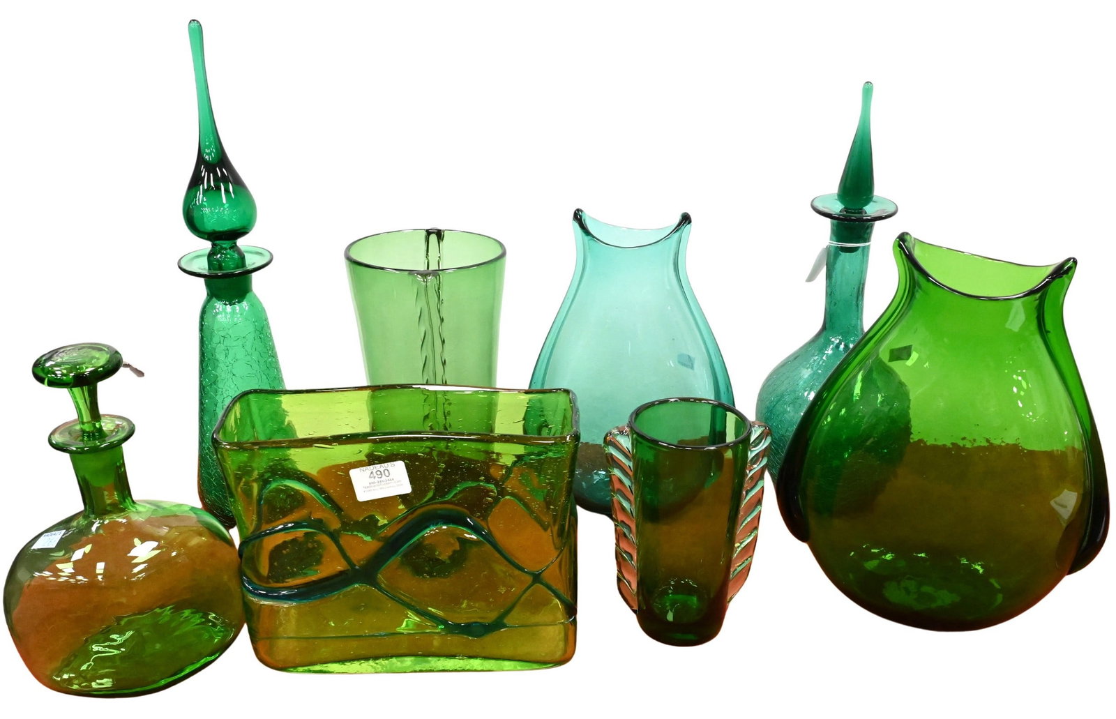 Eight Piece Blenko Green Glass Grouping (1 of 4)