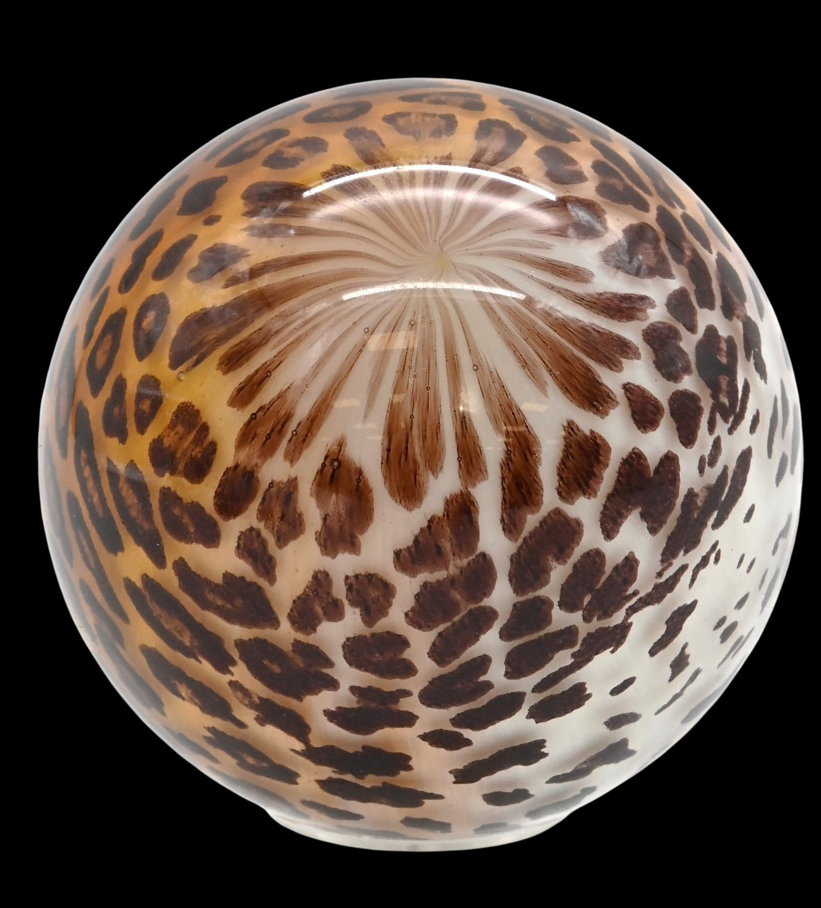 Mark Matthews (American B.1954): Mark Matthews (American B.1954) "Leopard Skin" Marble from the Animal Skin series, 2000 Glass sphere, cased layers of opaque white, yellow and brown, sandblasted and cased with colourless glass ('graa