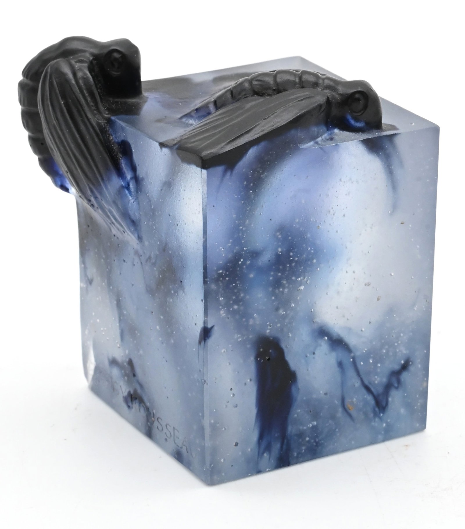 After Gabriel Argy-Rousseau (French 1885-1953): After Gabriel Argy-Rousseau (French 1885-1953) Pate-de-Verre Moth Paperweight Colorless, ice-blue, and cobalt-blue glass powders using the pâte de verre mold-fusing technique featuring two moths in