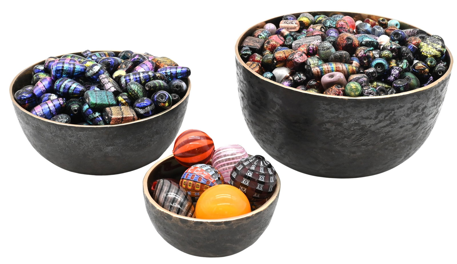 Large Collection of Art Glass Beads: Large Collection of Art Glass Beads Extensive assortment of art glass beads including millefiori, floral, Murano Venetian Lamp Work, and iridescent examples in a wide variety of colors, shapes, and