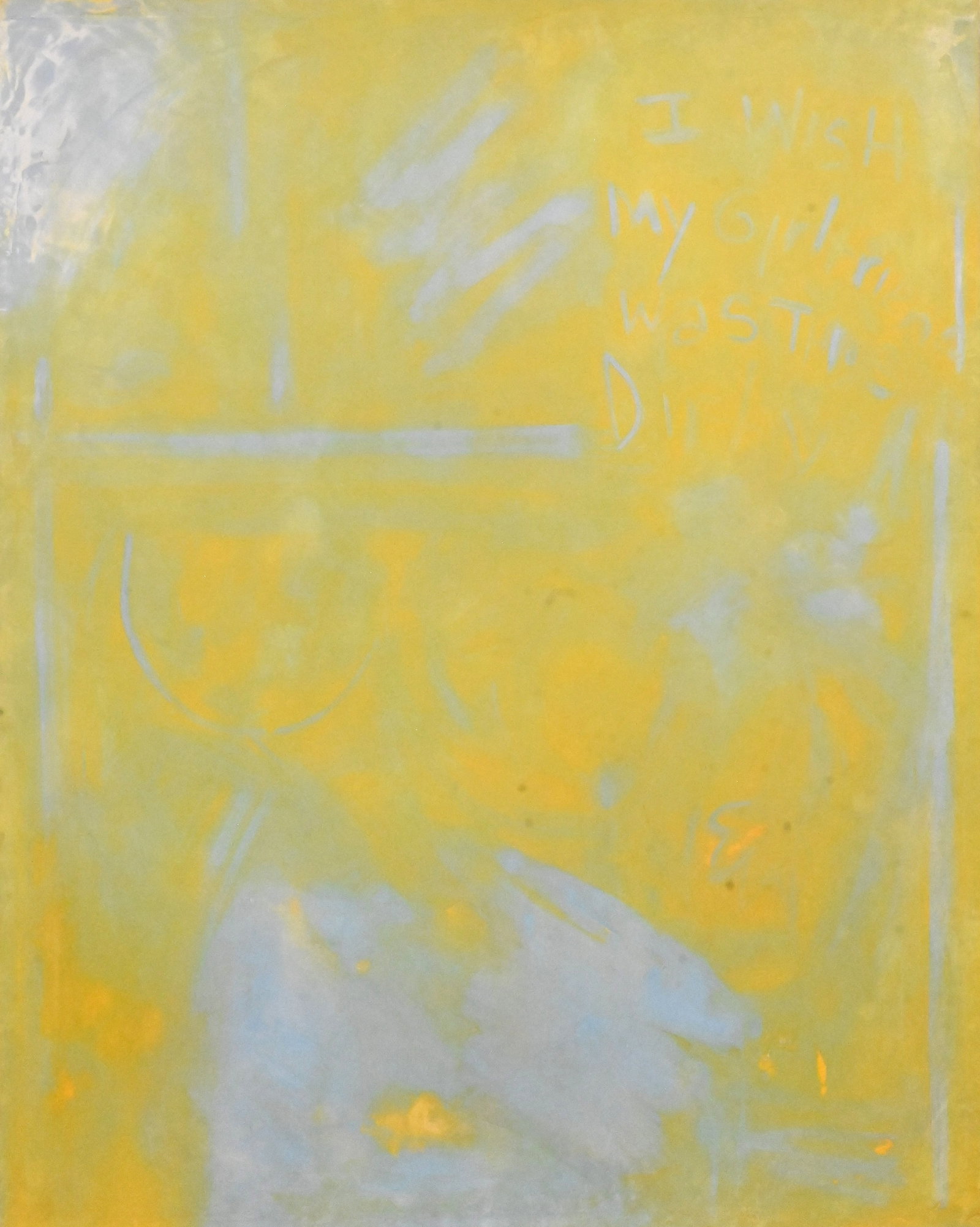 Nick Darmstaedter (American B.1988): Nick Darmstaedter (American B.1988) "I Wish My Girlfriend Was This Dirty (Light Blue and Light Yellow)", 2011 Mixed media, oil, sheetrock on canvas. Abstract composition in pale yellow and light