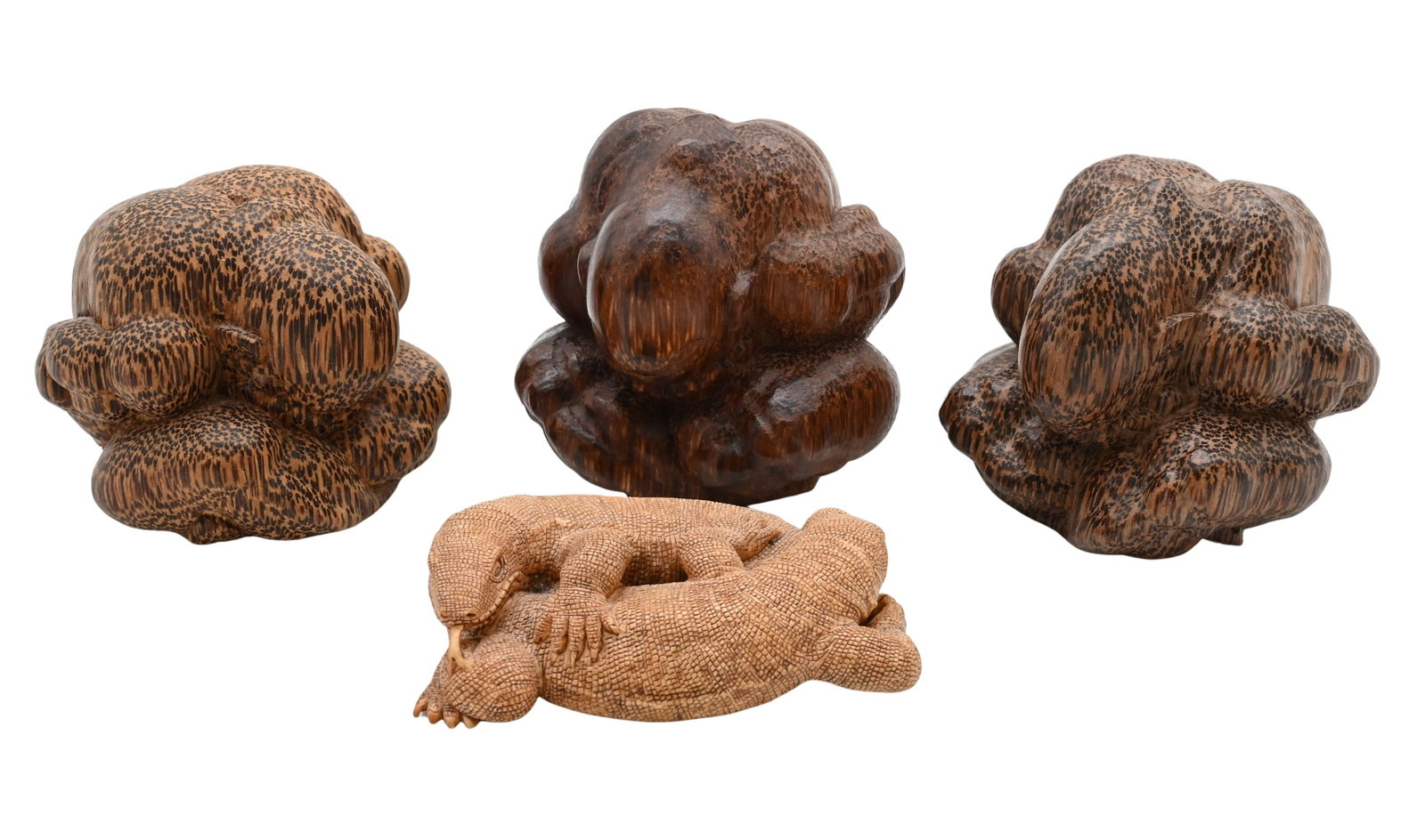 Group of Carved Weeping Buddhas and Komodo Dragon Lizards (1 of 4)