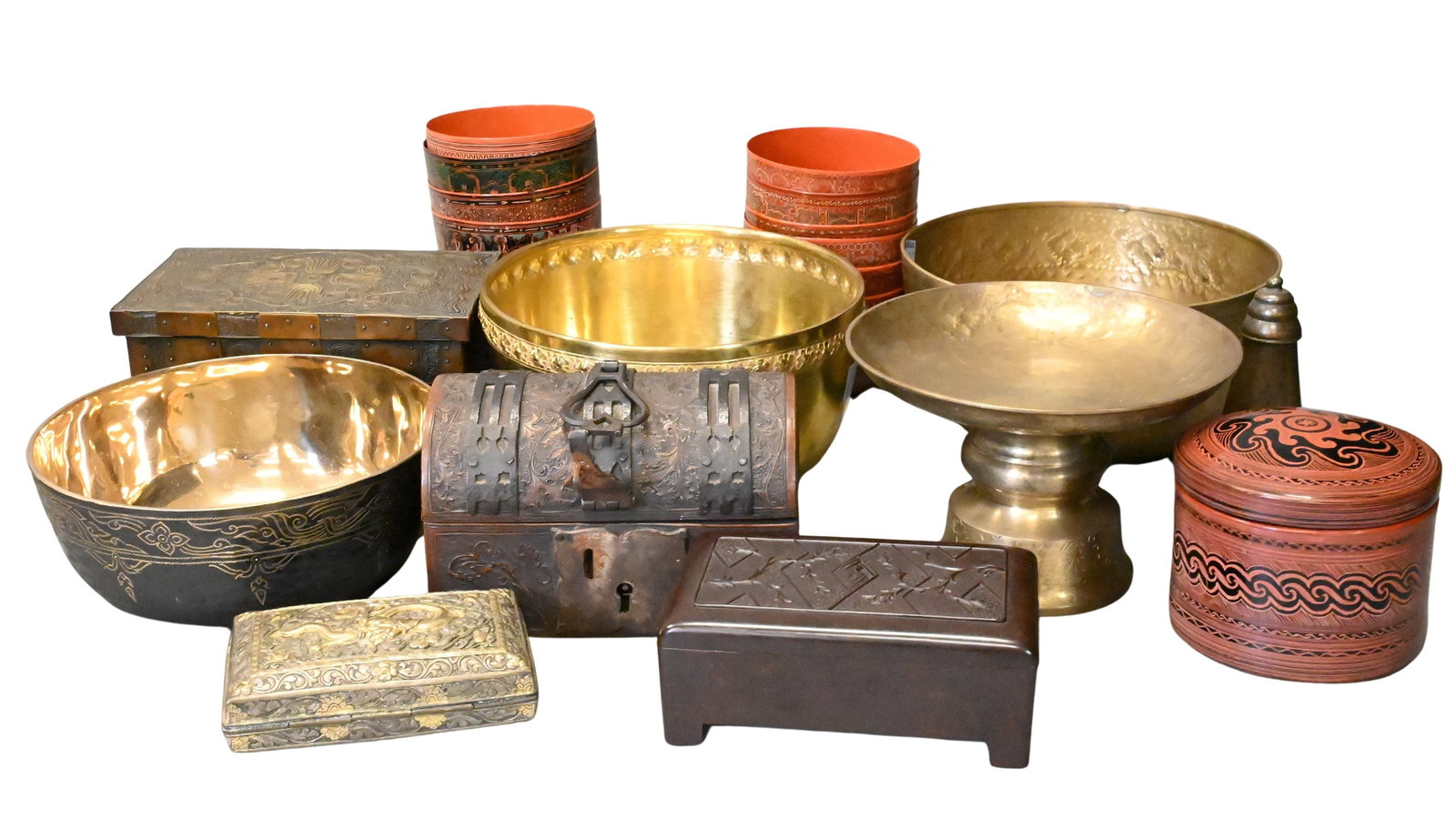Group of Southeast Asian Metal and Lacquer Wares (1 of 5)